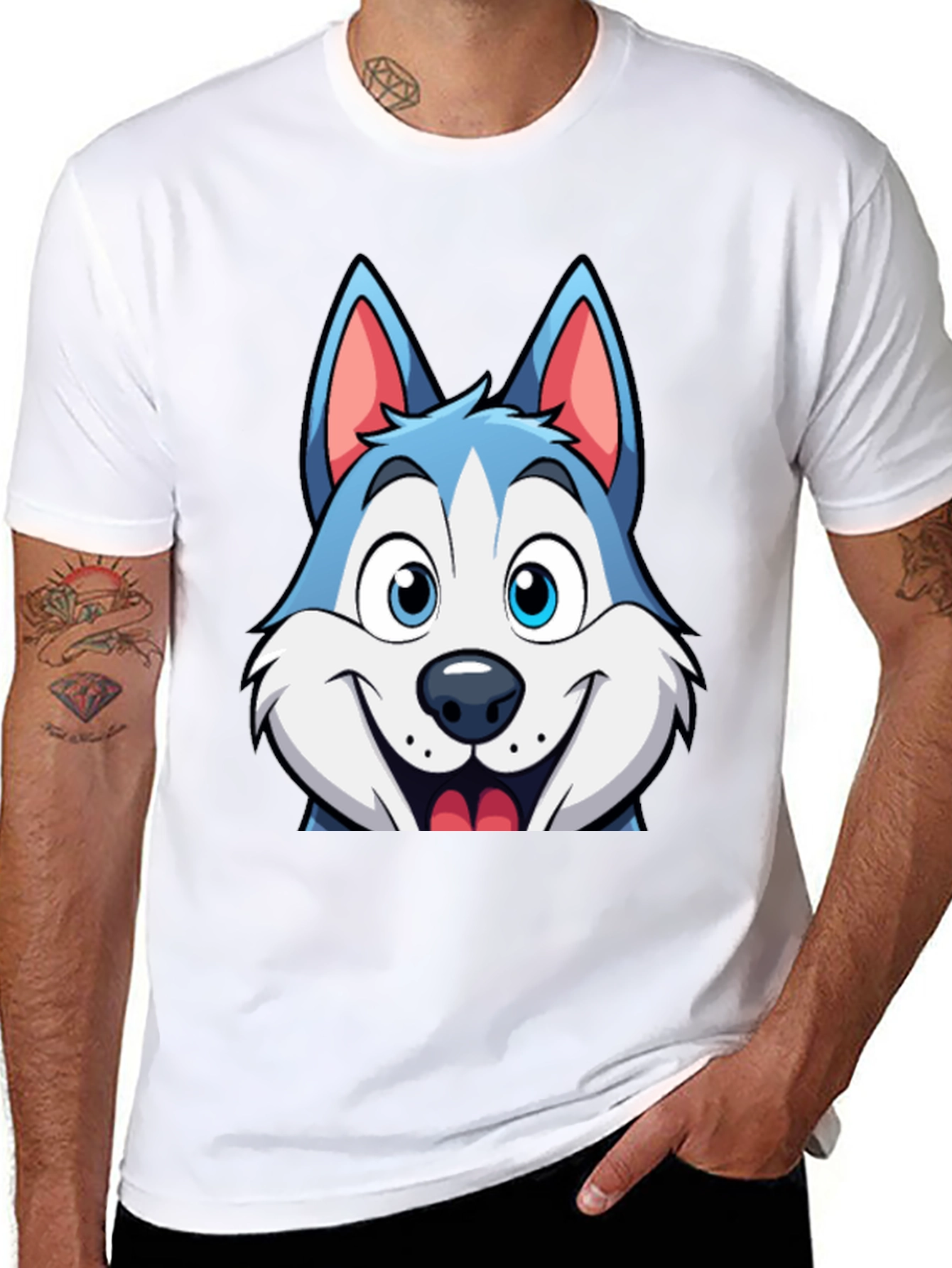 Cartoon Husky Graphic Tee - Soft Cotton Blend