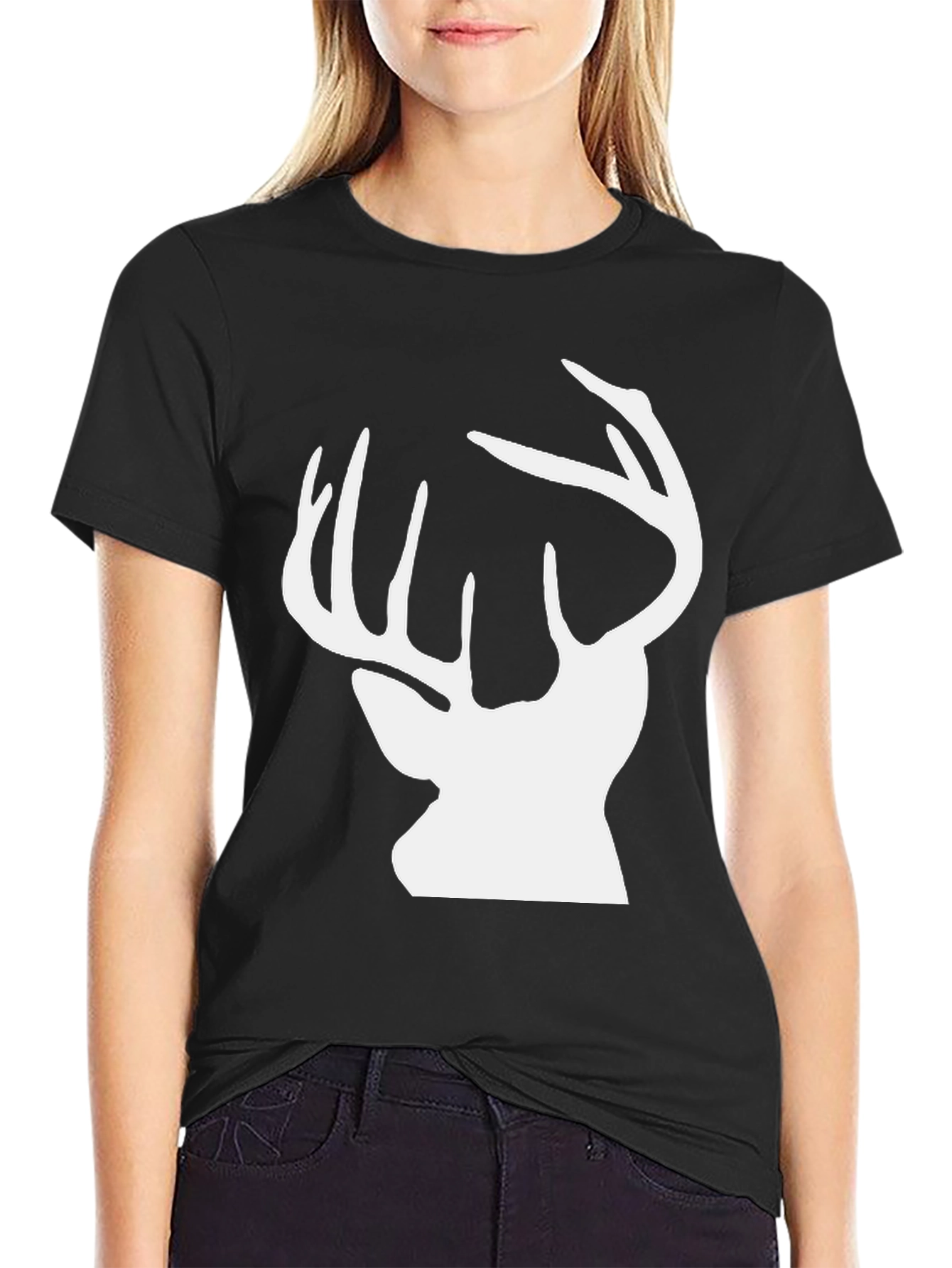 Deer Silhouette Graphic Tee - Black