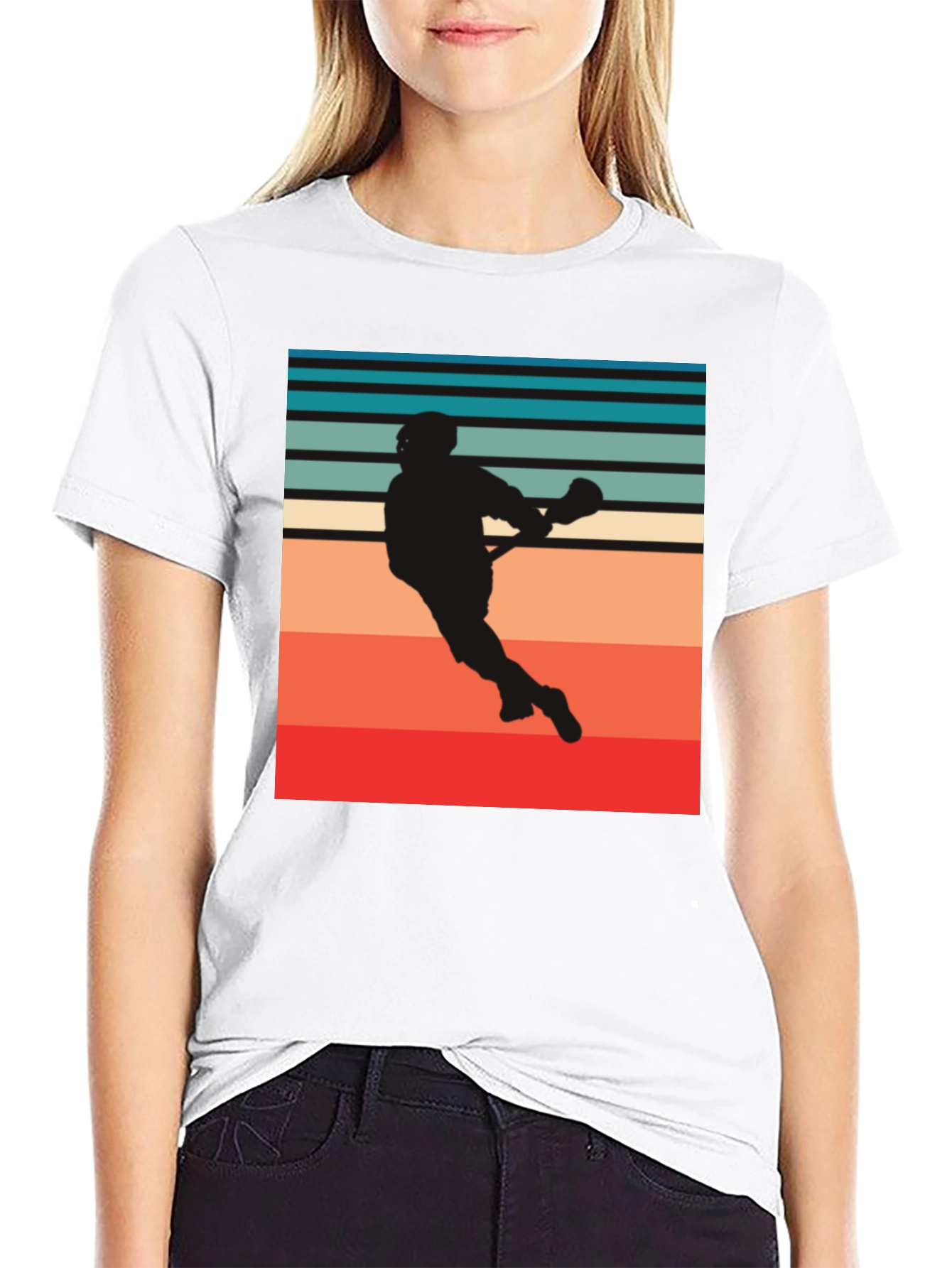 Lacrosse Player Silhouette Retro Style Graphic Tee