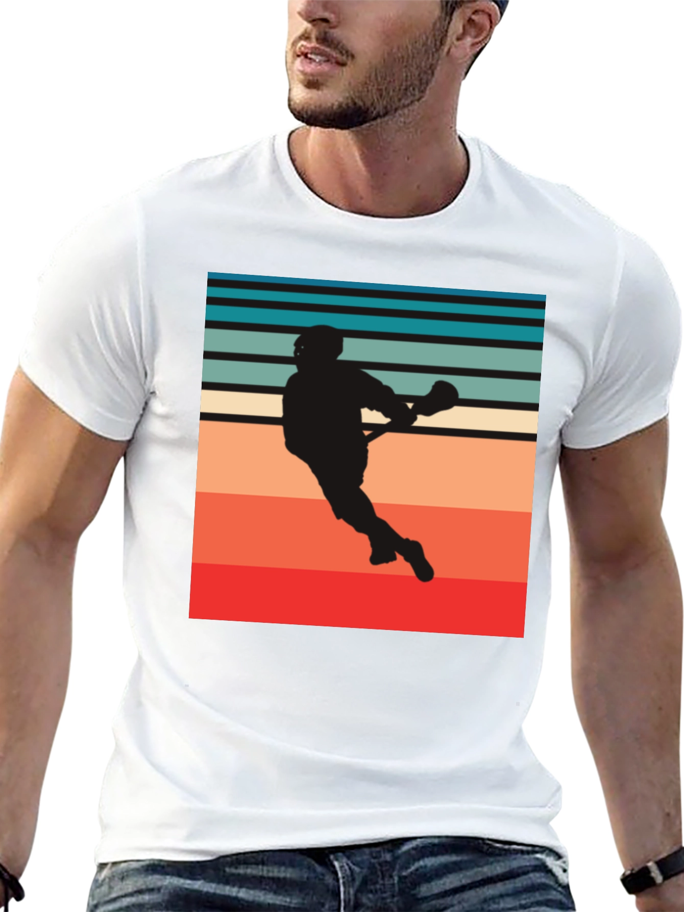 Lacrosse Player Silhouette Retro Style Graphic Tee