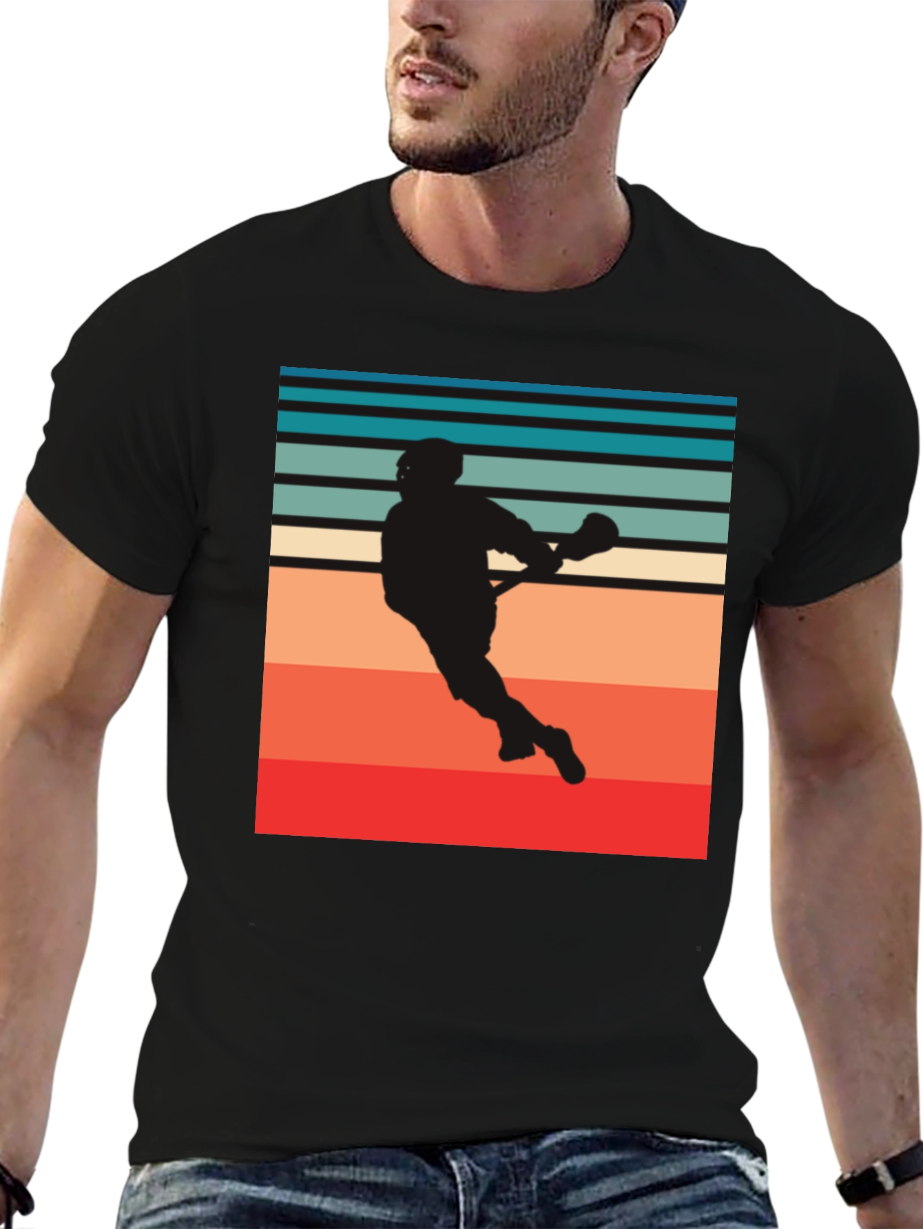 Lacrosse Player Silhouette Retro Style Graphic Tee