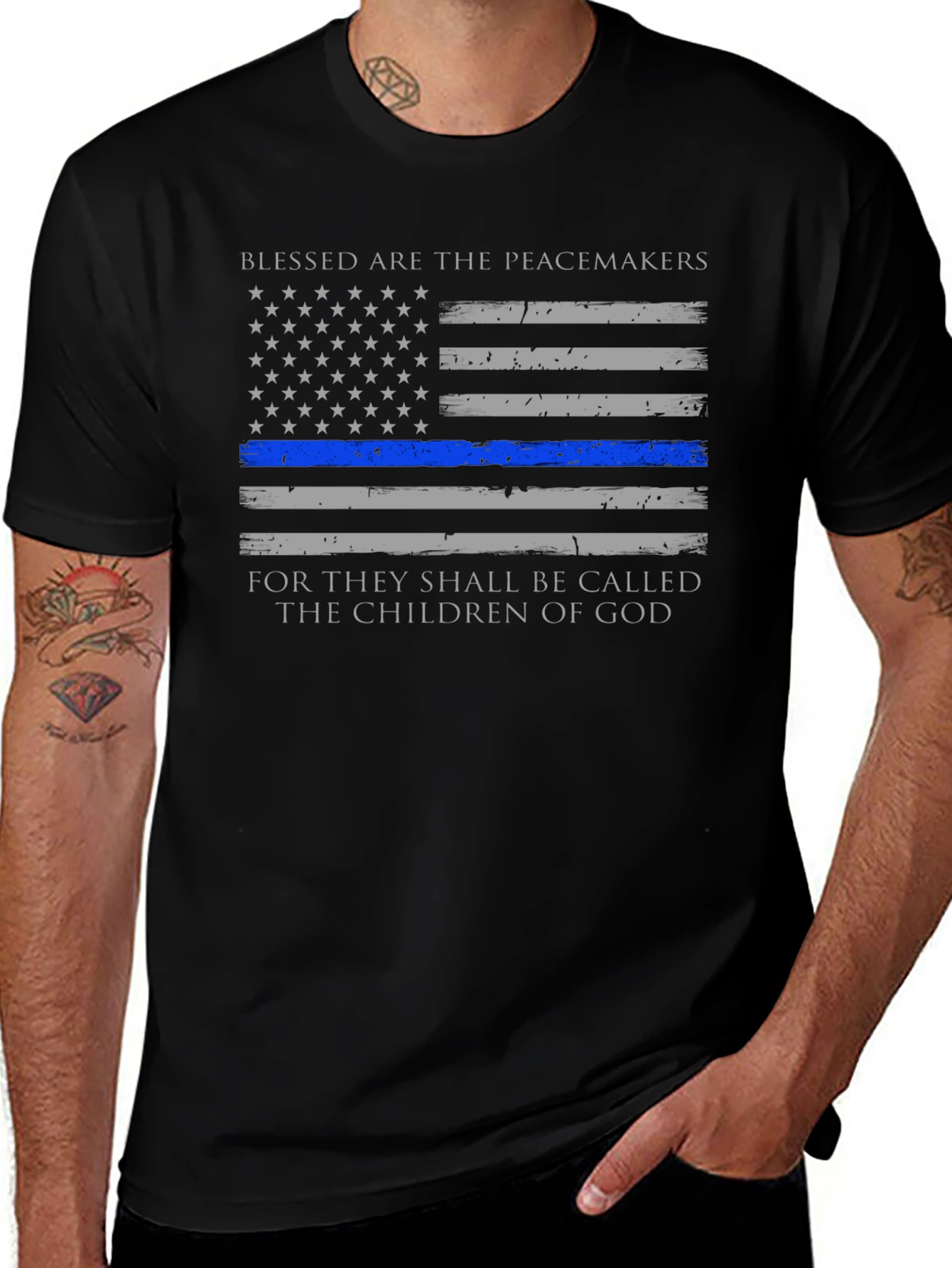 Blessed are the Peacemakers Thin Blue Line T-Shirt