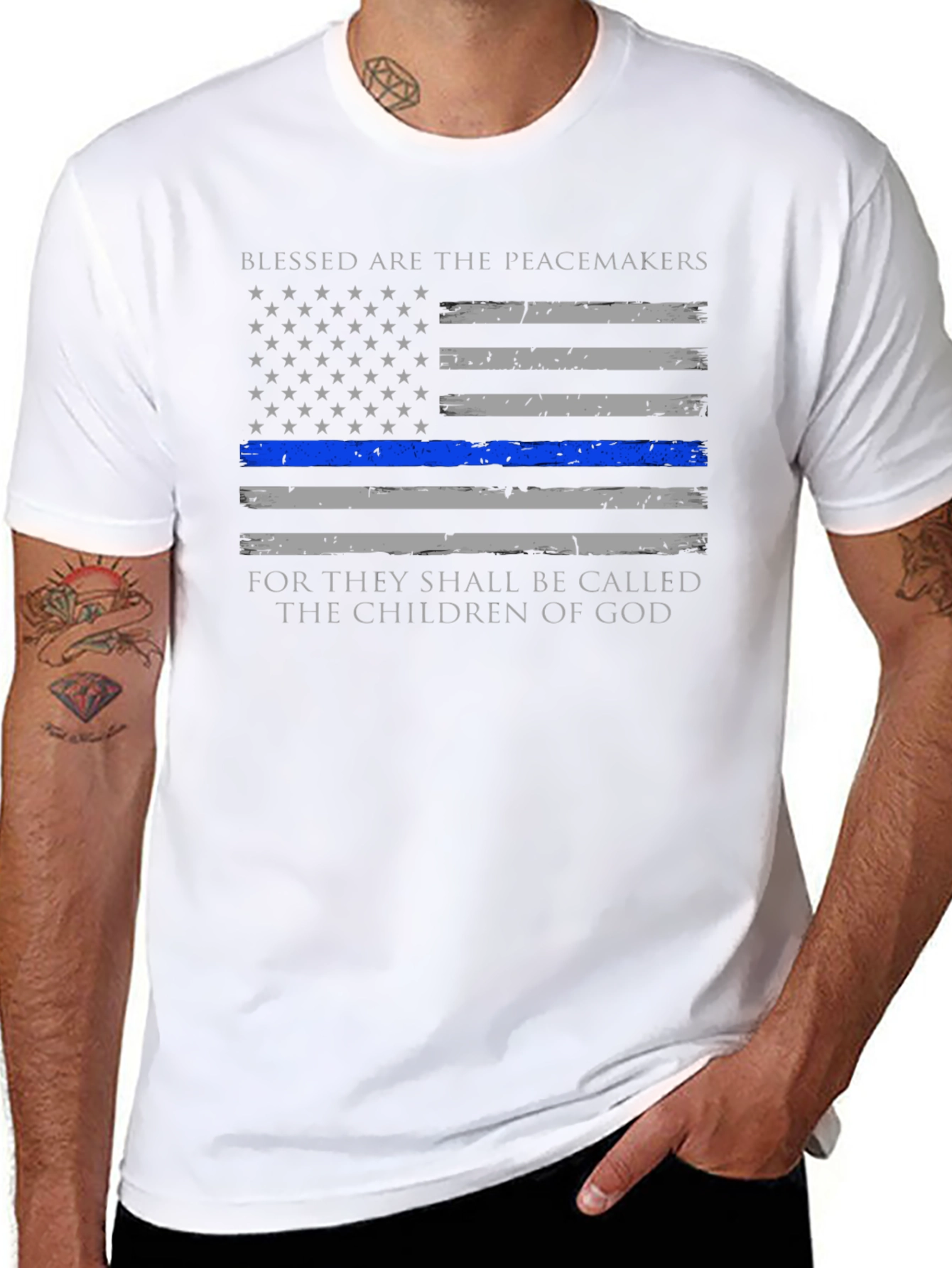 Blessed are the Peacemakers Thin Blue Line T-Shirt