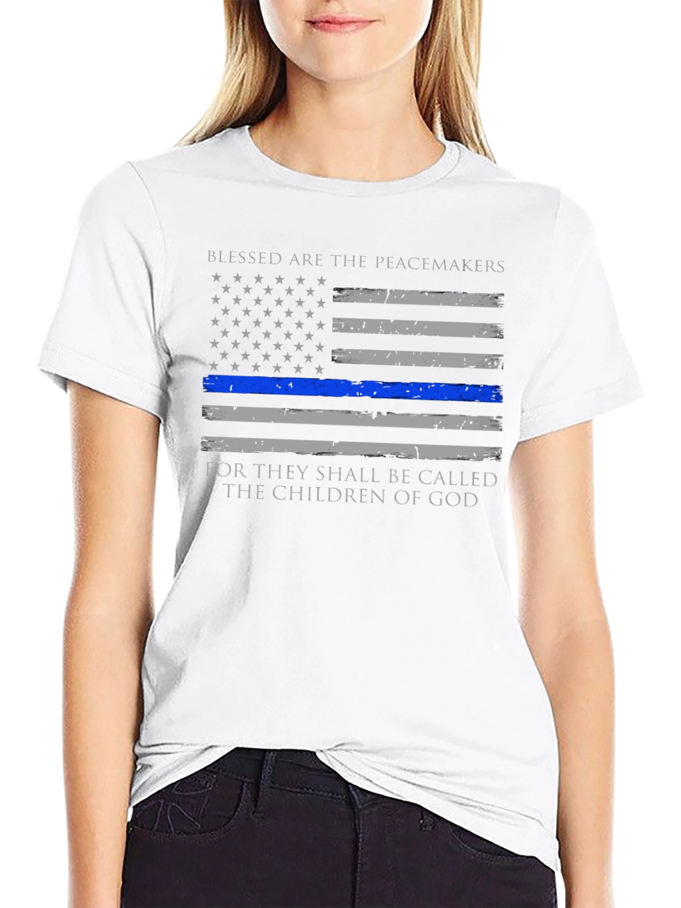 Blessed are the Peacemakers Thin Blue Line T-Shirt