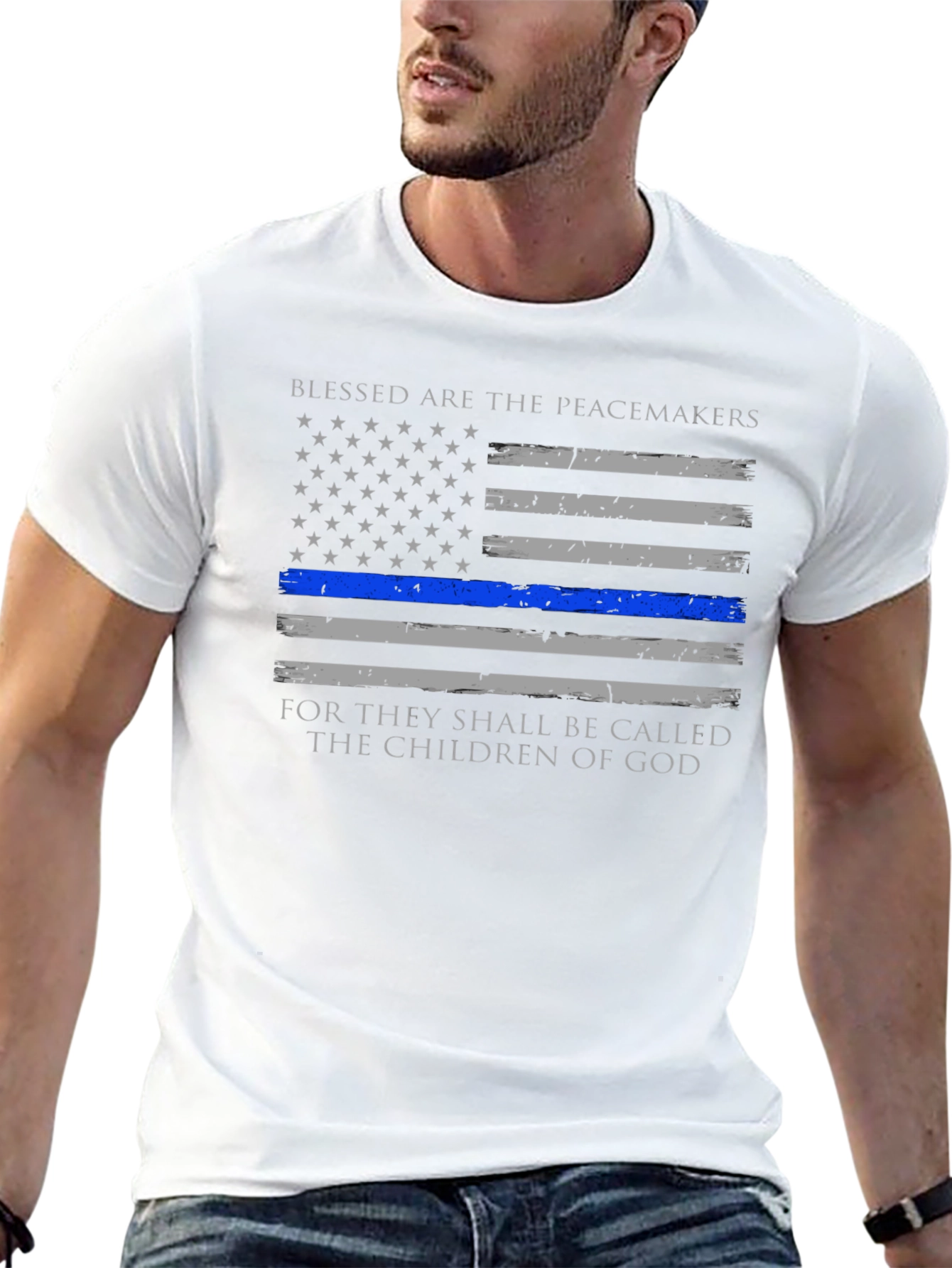 Blessed are the Peacemakers Thin Blue Line T-Shirt