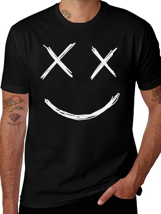 Smiley Face Graphic Tee - Mens Casual Black T-Shirt