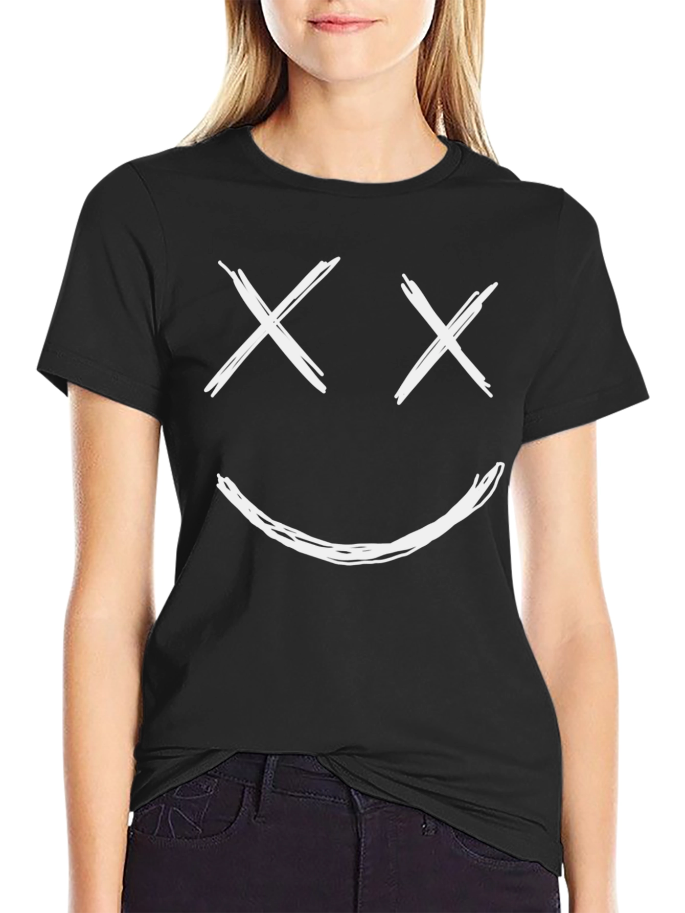 Smiley Face Graphic Tee - Mens Casual Black T-Shirt
