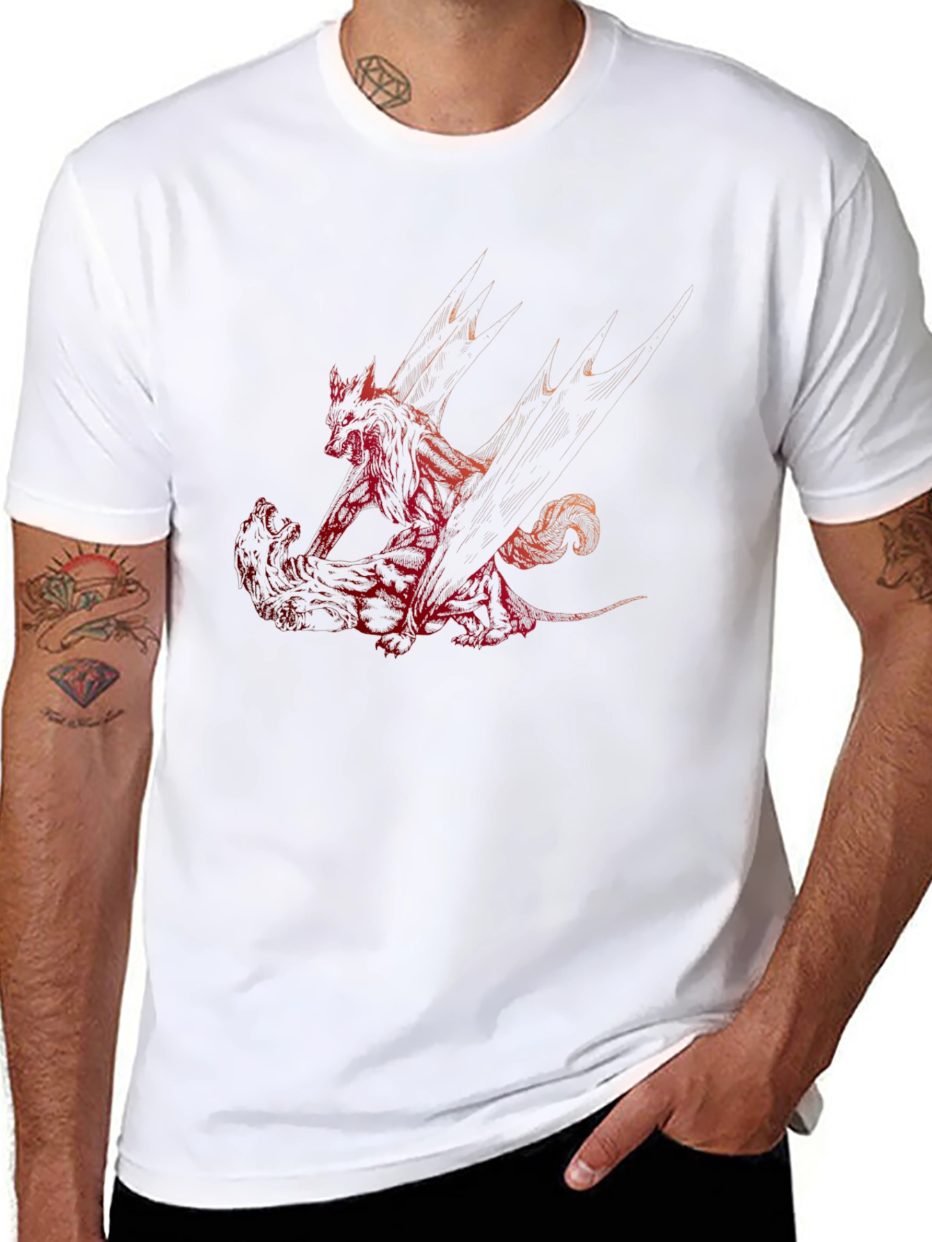 Red Dragon Print Black T-Shirt
