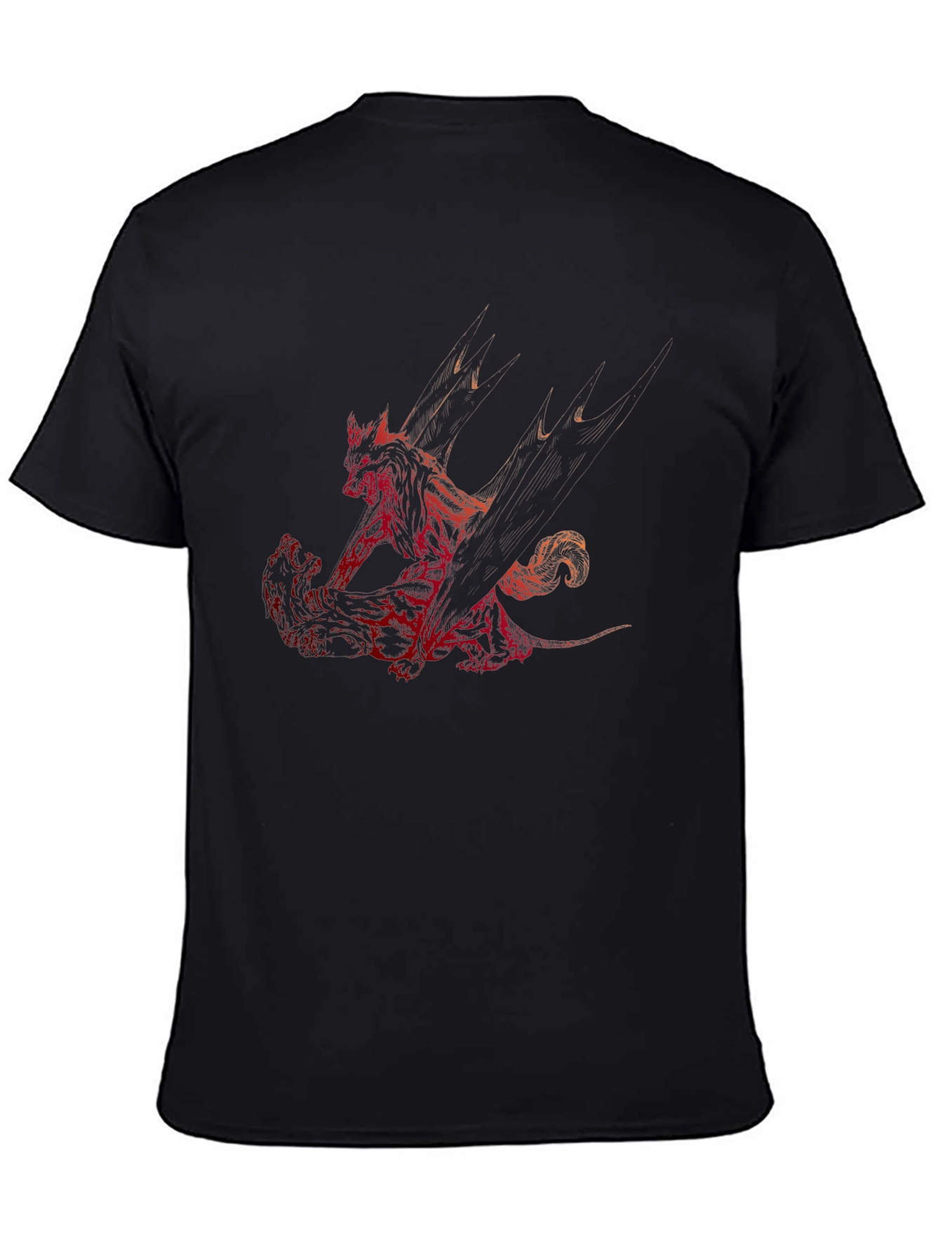 Red Dragon Print Black T-Shirt