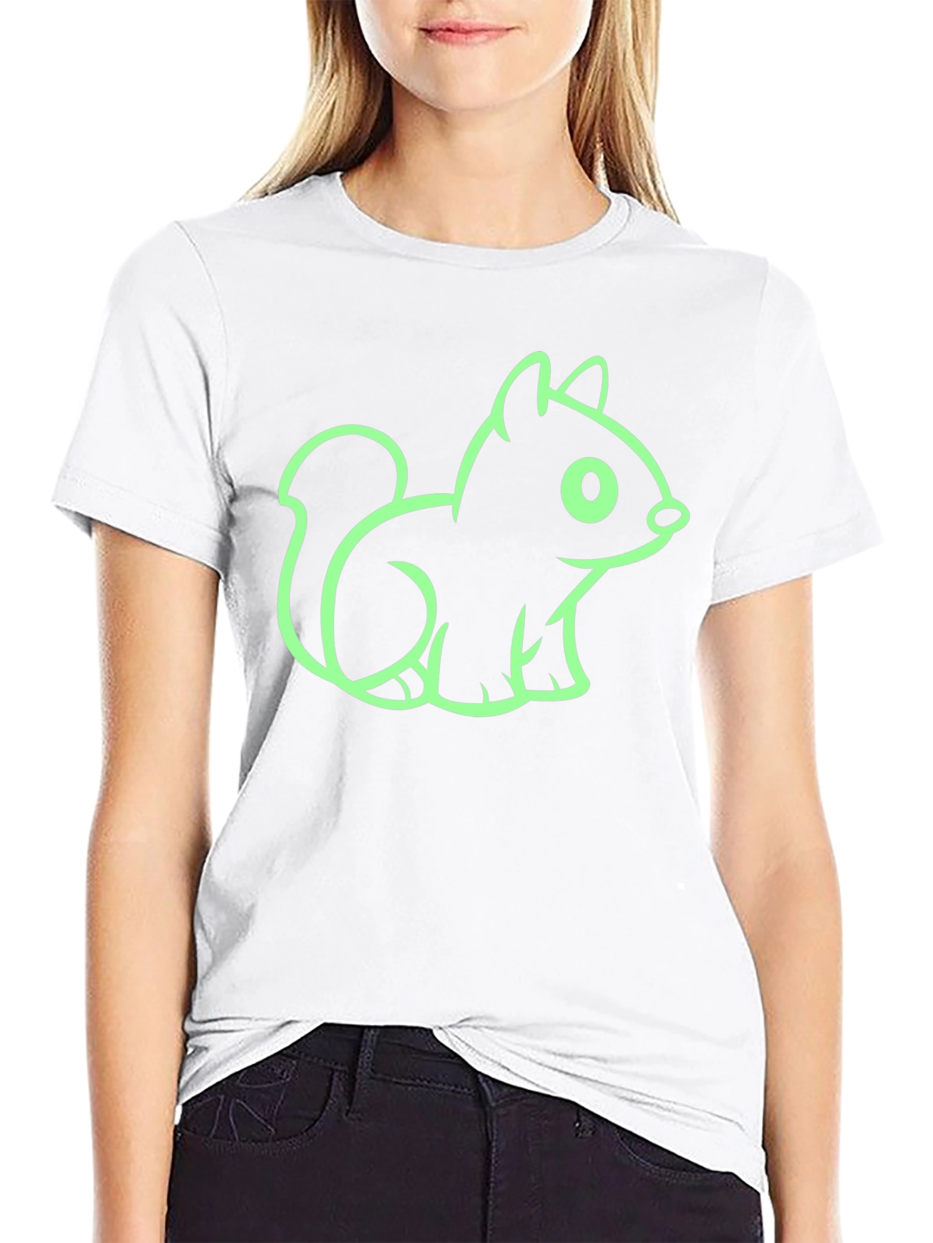 Cute Squirrel Graphic Tee - Black Cotton T-Shirt