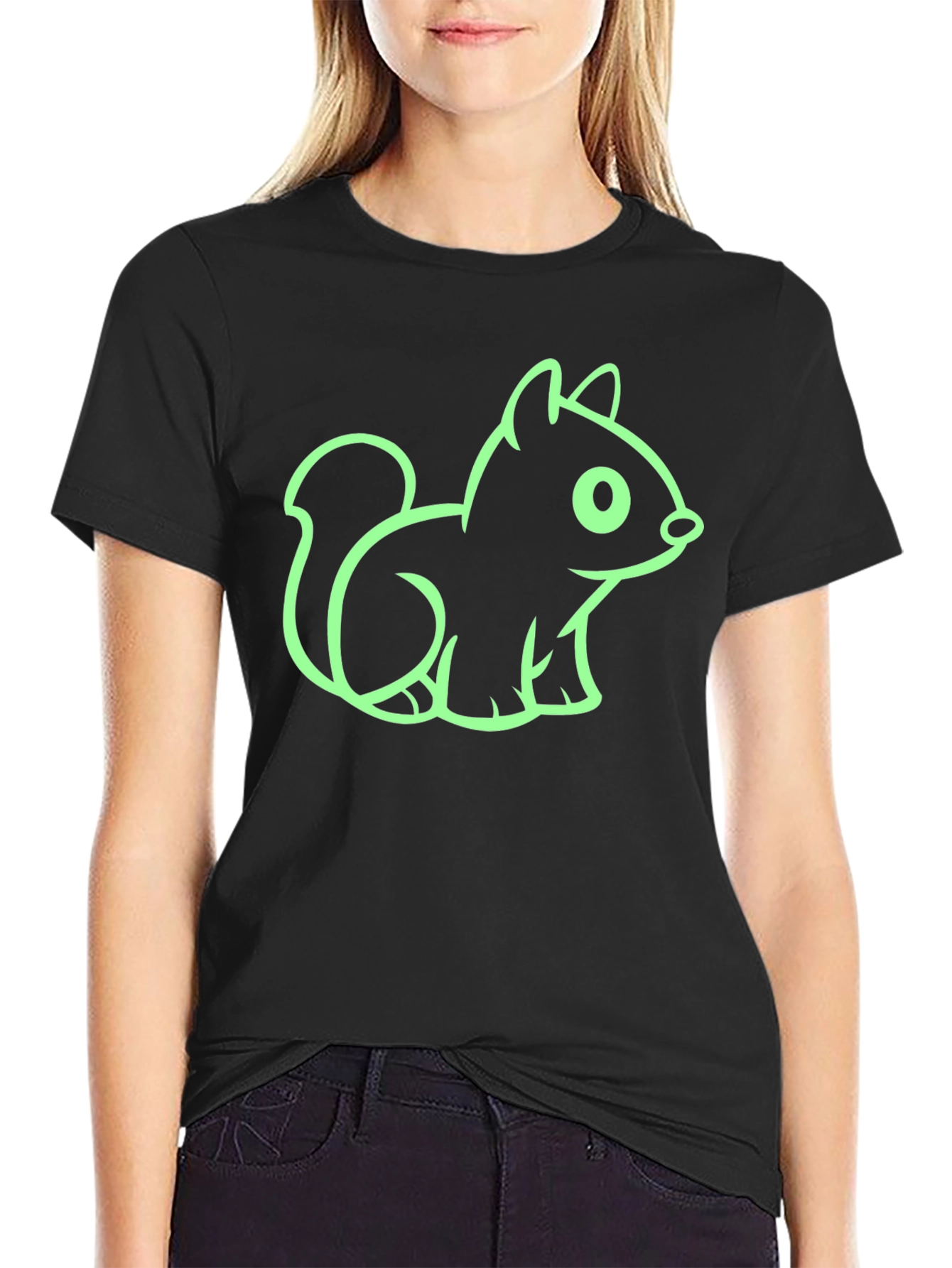 Cute Squirrel Graphic Tee - Black Cotton T-Shirt