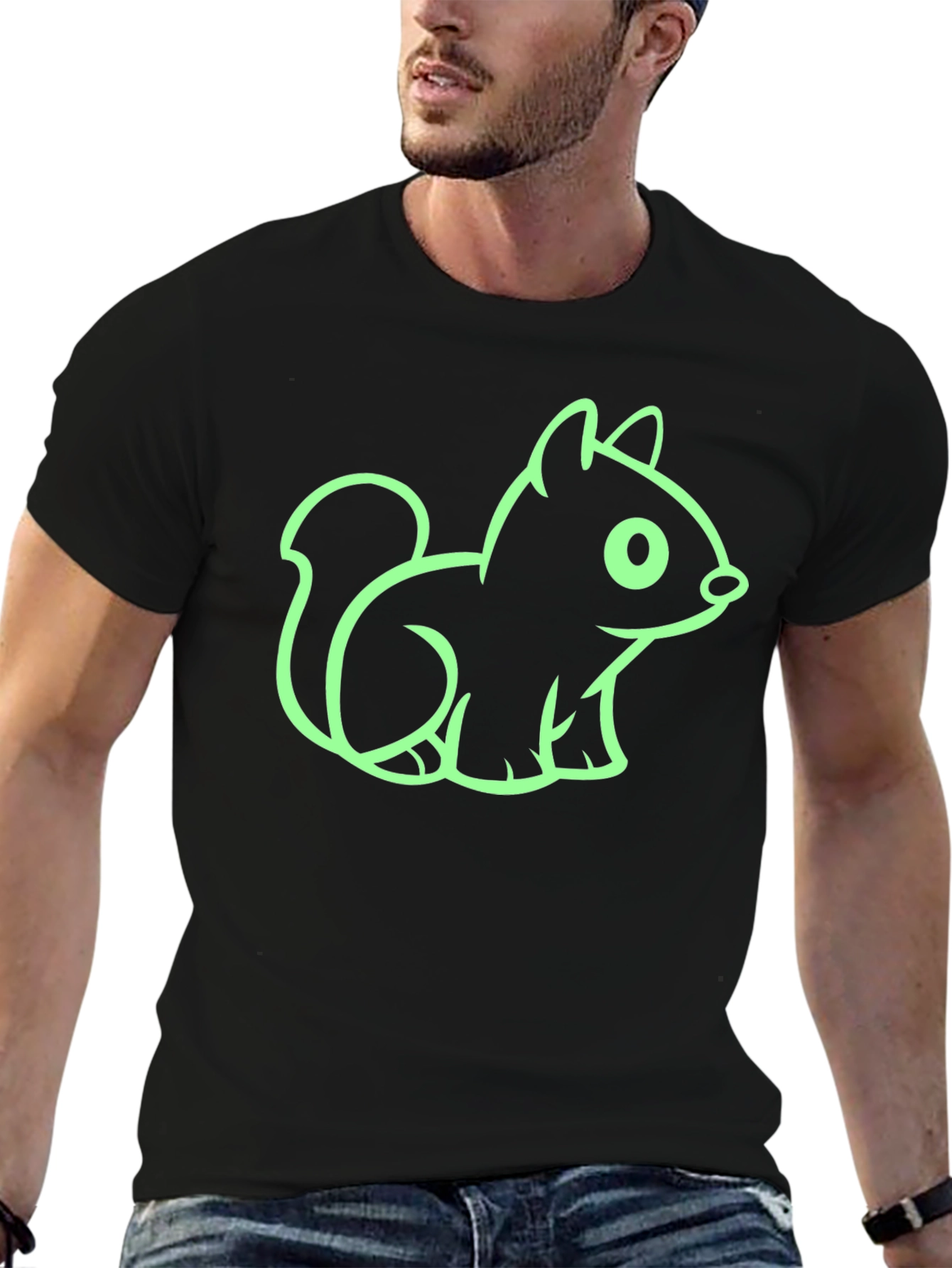 Cute Squirrel Graphic Tee - Black Cotton T-Shirt