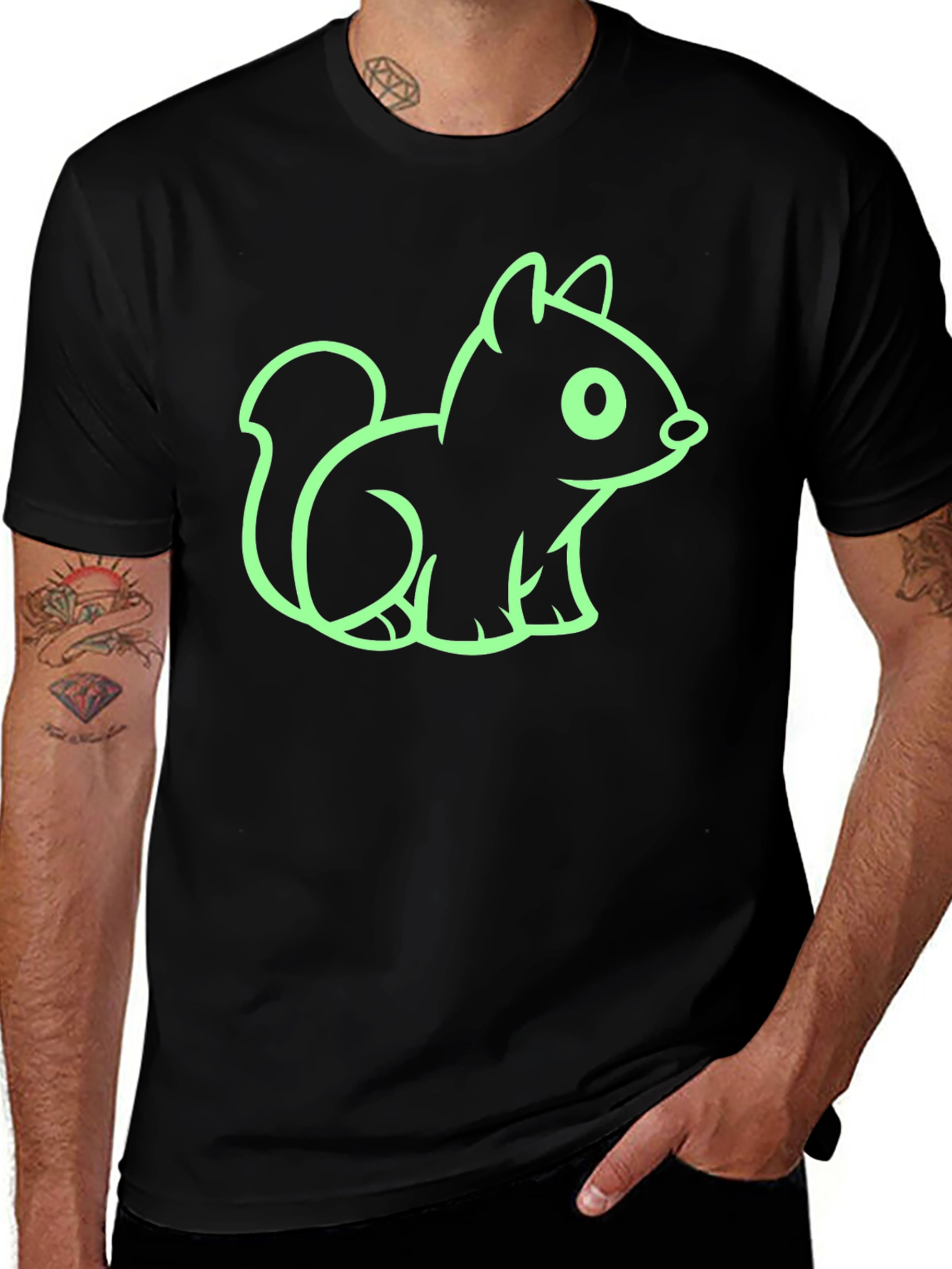 Cute Squirrel Graphic Tee - Black Cotton T-Shirt