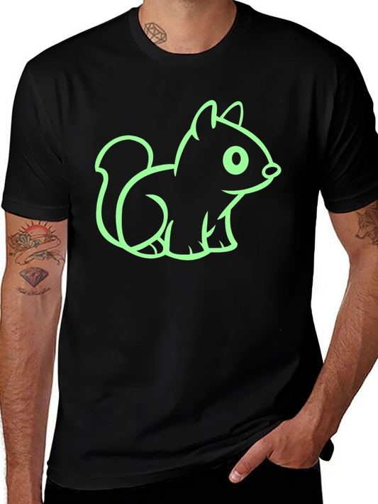 Cute Squirrel Graphic Tee - Black Cotton T-Shirt