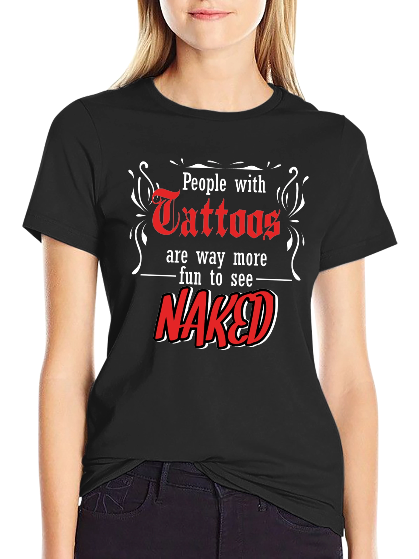 Tattoos Naked Fun Black T-Shirt