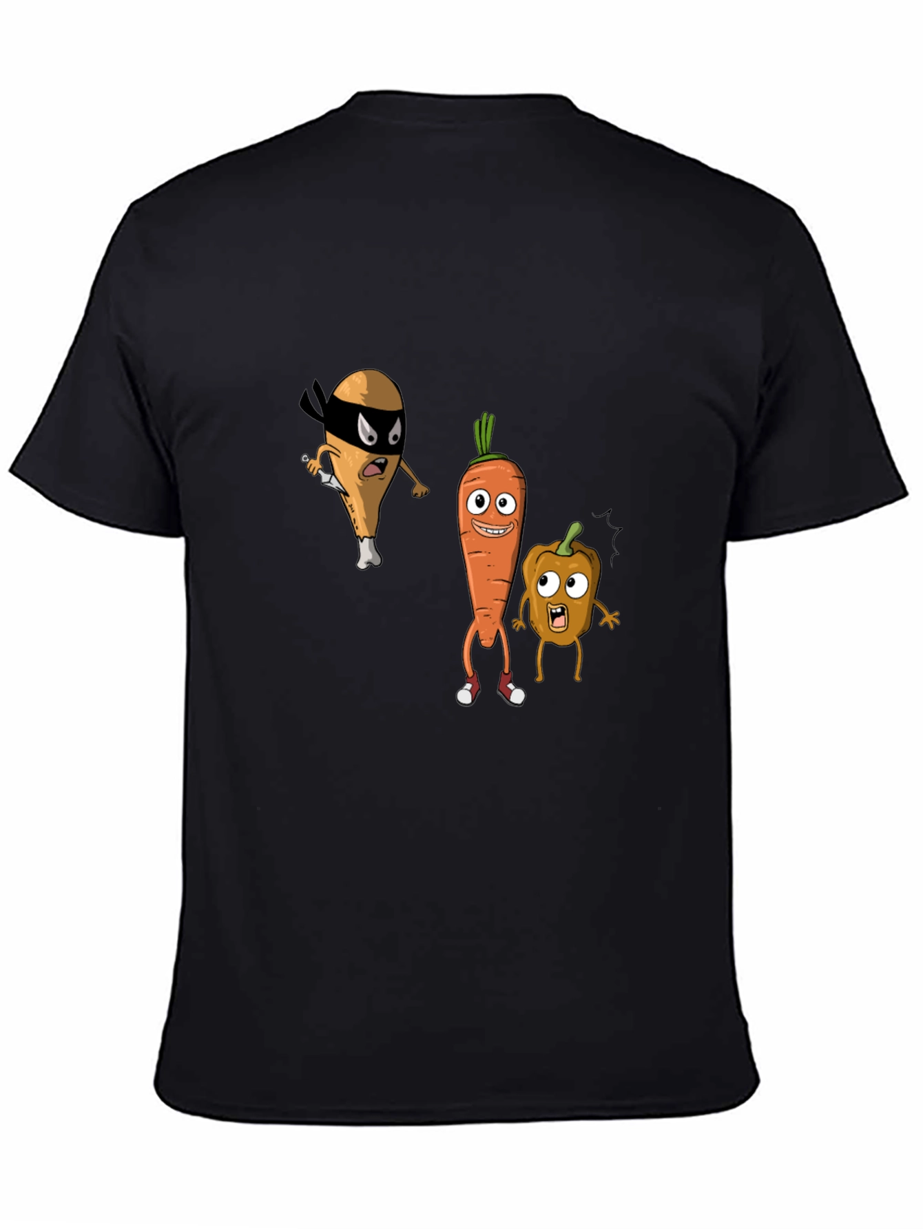 Funny Cartoon Veggie & Chicken Graphic T-Shirt