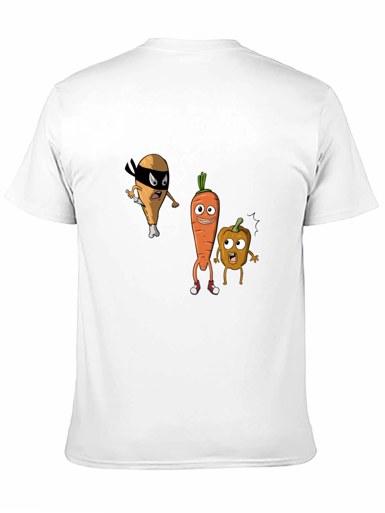 Funny Cartoon Veggie & Chicken Graphic T-Shirt