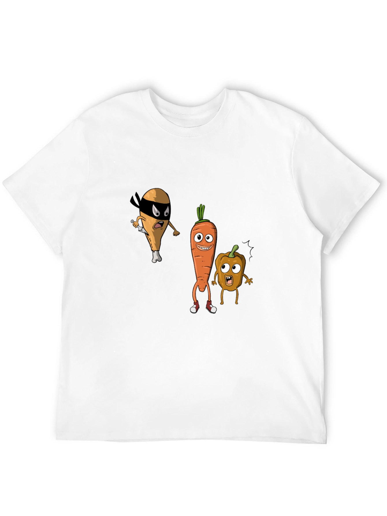 Funny Cartoon Veggie & Chicken Graphic T-Shirt