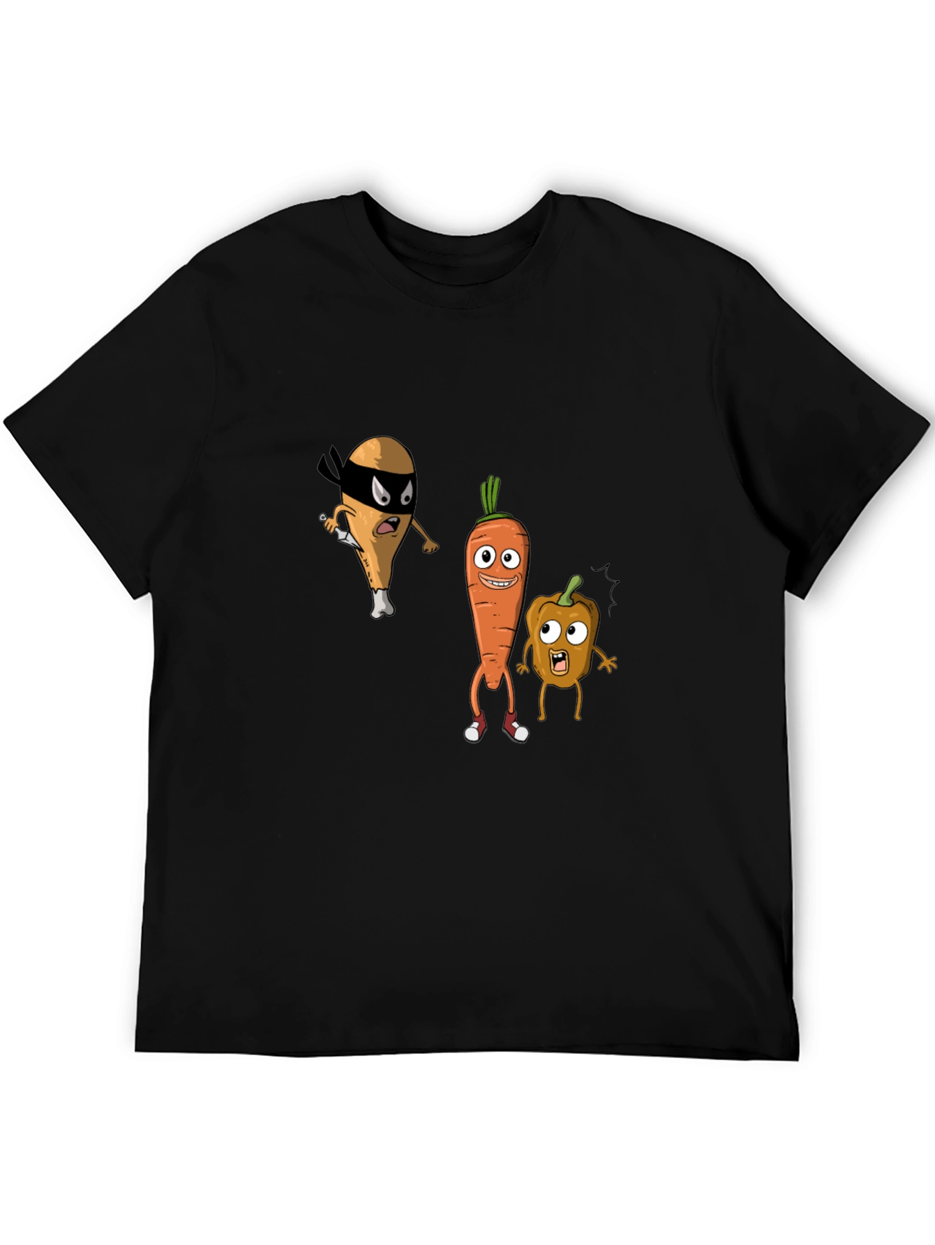 Funny Cartoon Veggie & Chicken Graphic T-Shirt