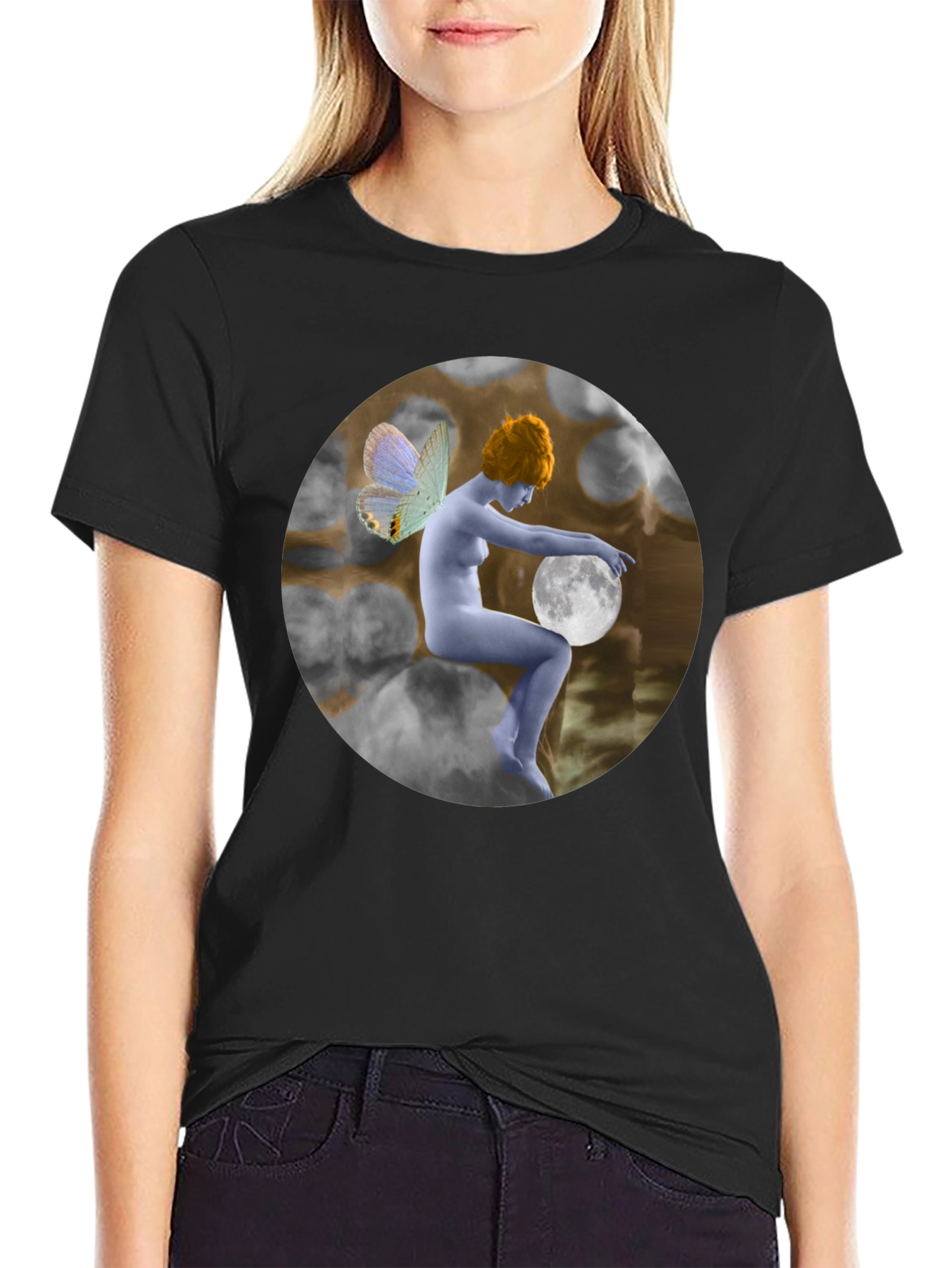 Moon Fairy Graphic Tee - Unisex Black Cotton T-Shirt