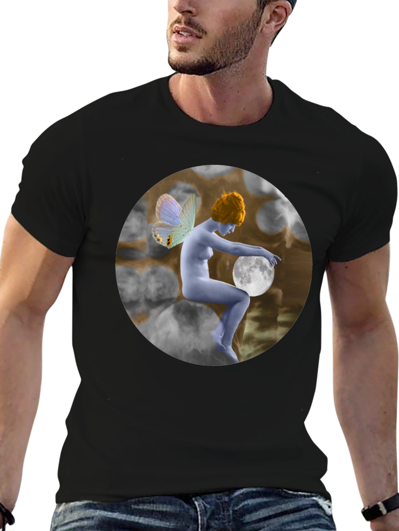 Moon Fairy Graphic Tee - Unisex Black Cotton T-Shirt