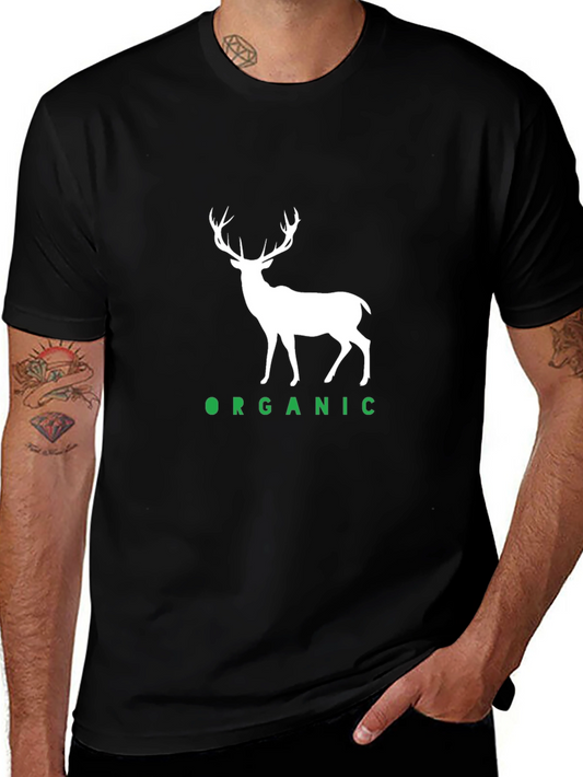 Organic Deer Graphic Tee - Black Cotton T-Shirt