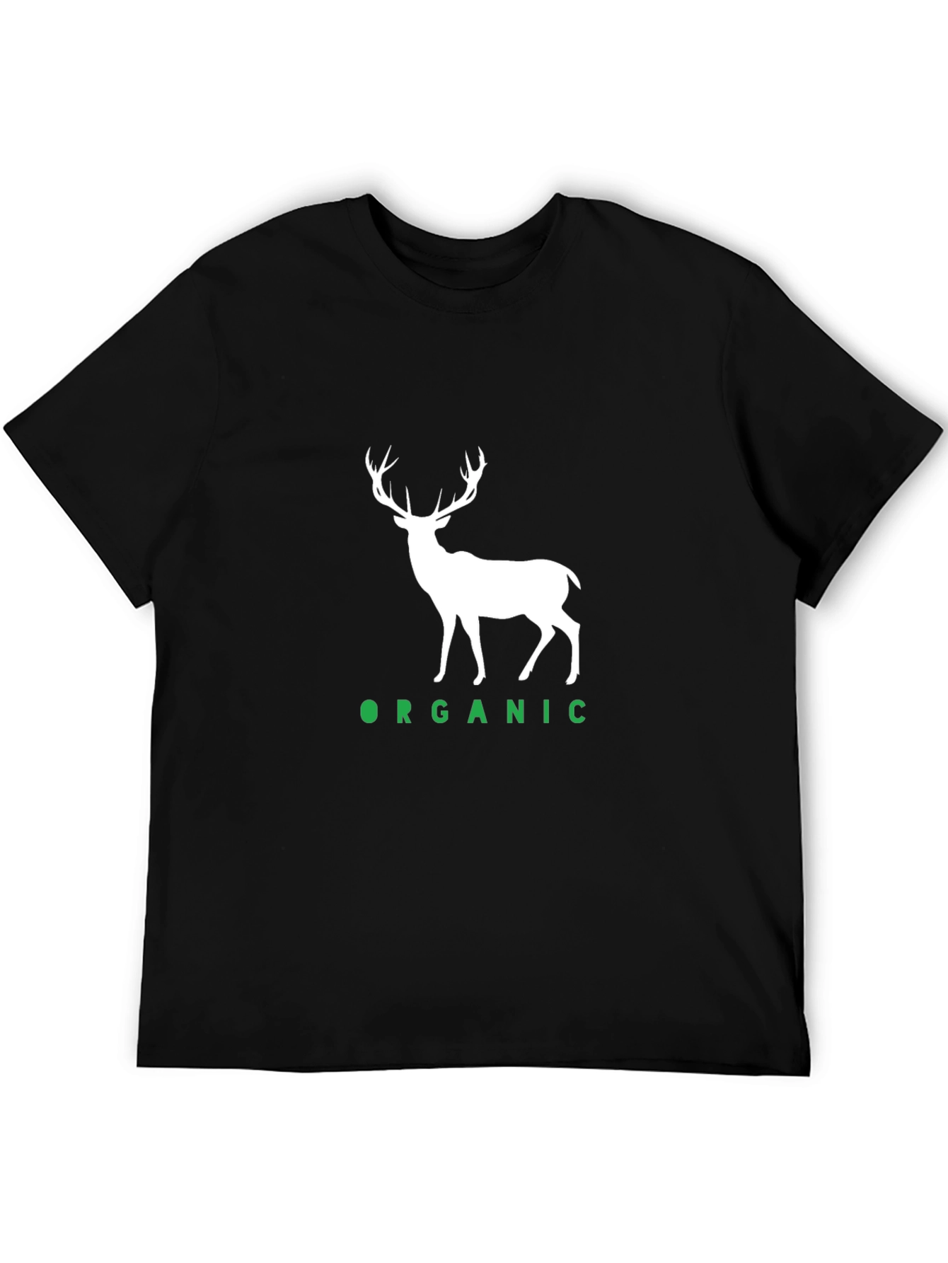 Organic Deer Graphic Tee - Black Cotton T-Shirt