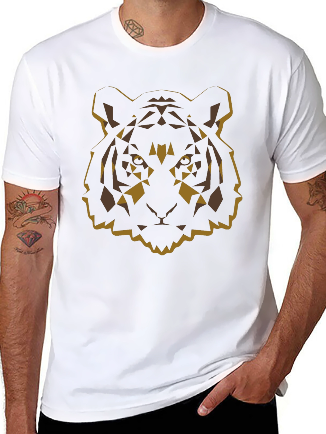 Geometric Tiger Graphic Tee - Black Cotton Blend