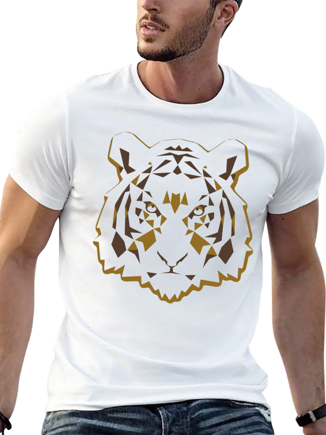 Geometric Tiger Graphic Tee - Black Cotton Blend