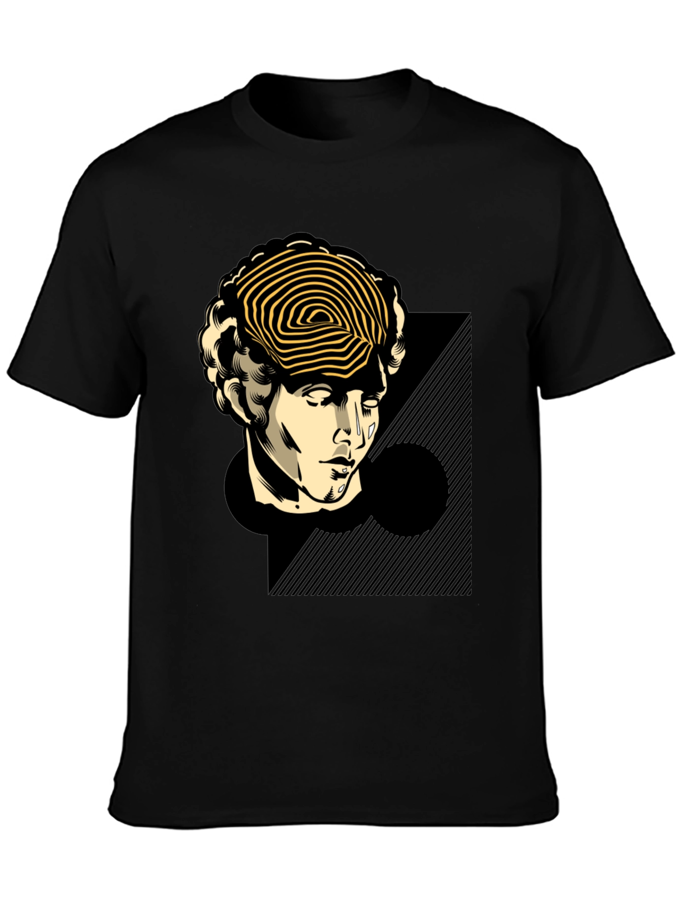 Statue Head Graphic Tee - Black Cotton T-Shirt