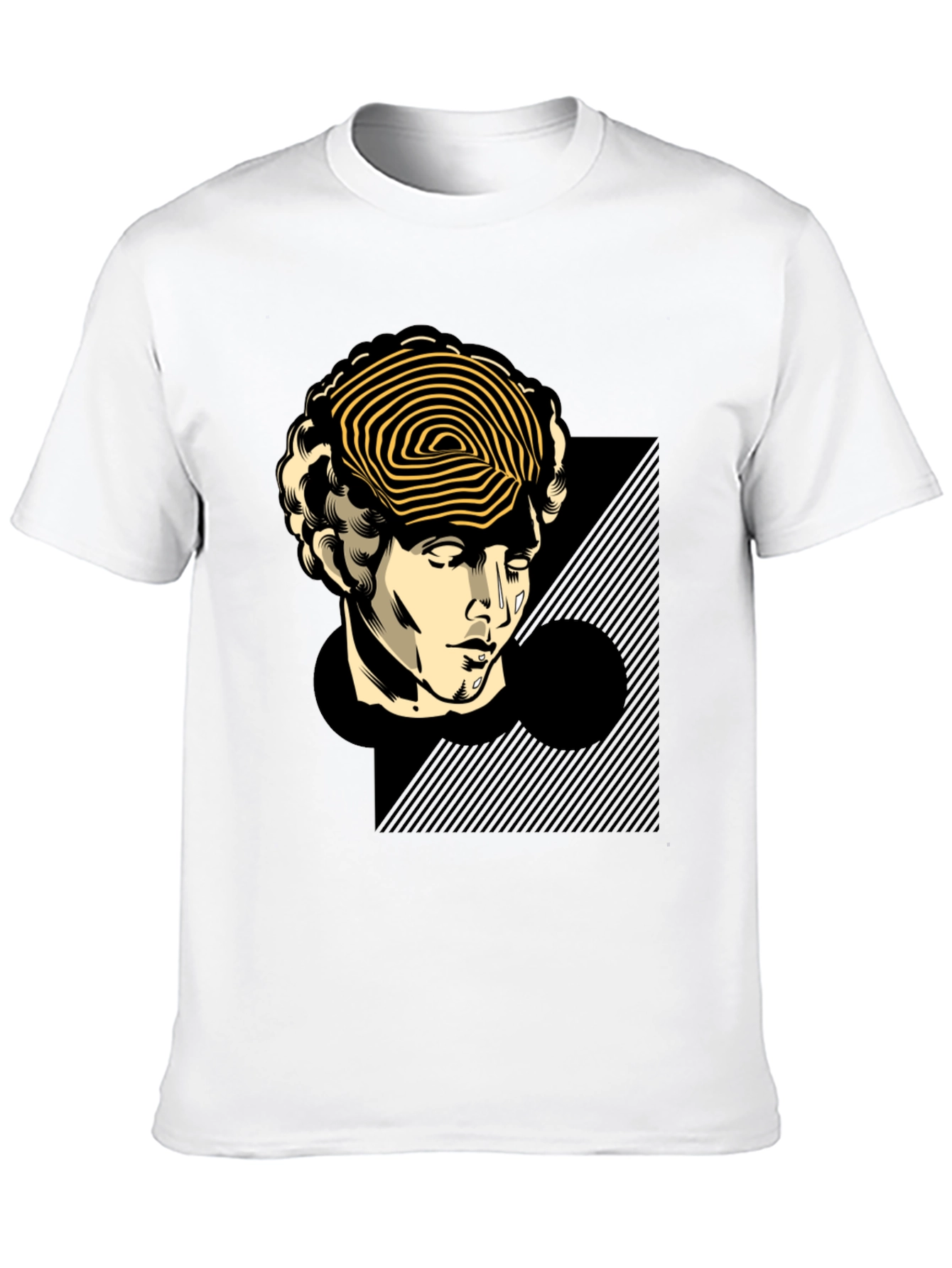 Statue Head Graphic Tee - Black Cotton T-Shirt