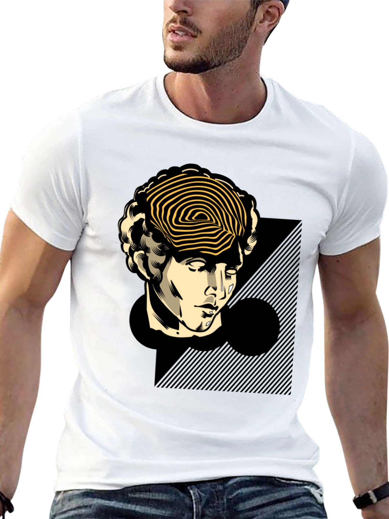 Statue Head Graphic Tee - Black Cotton T-Shirt