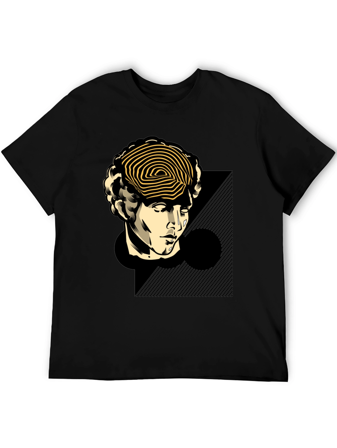 Statue Head Graphic Tee - Black Cotton T-Shirt