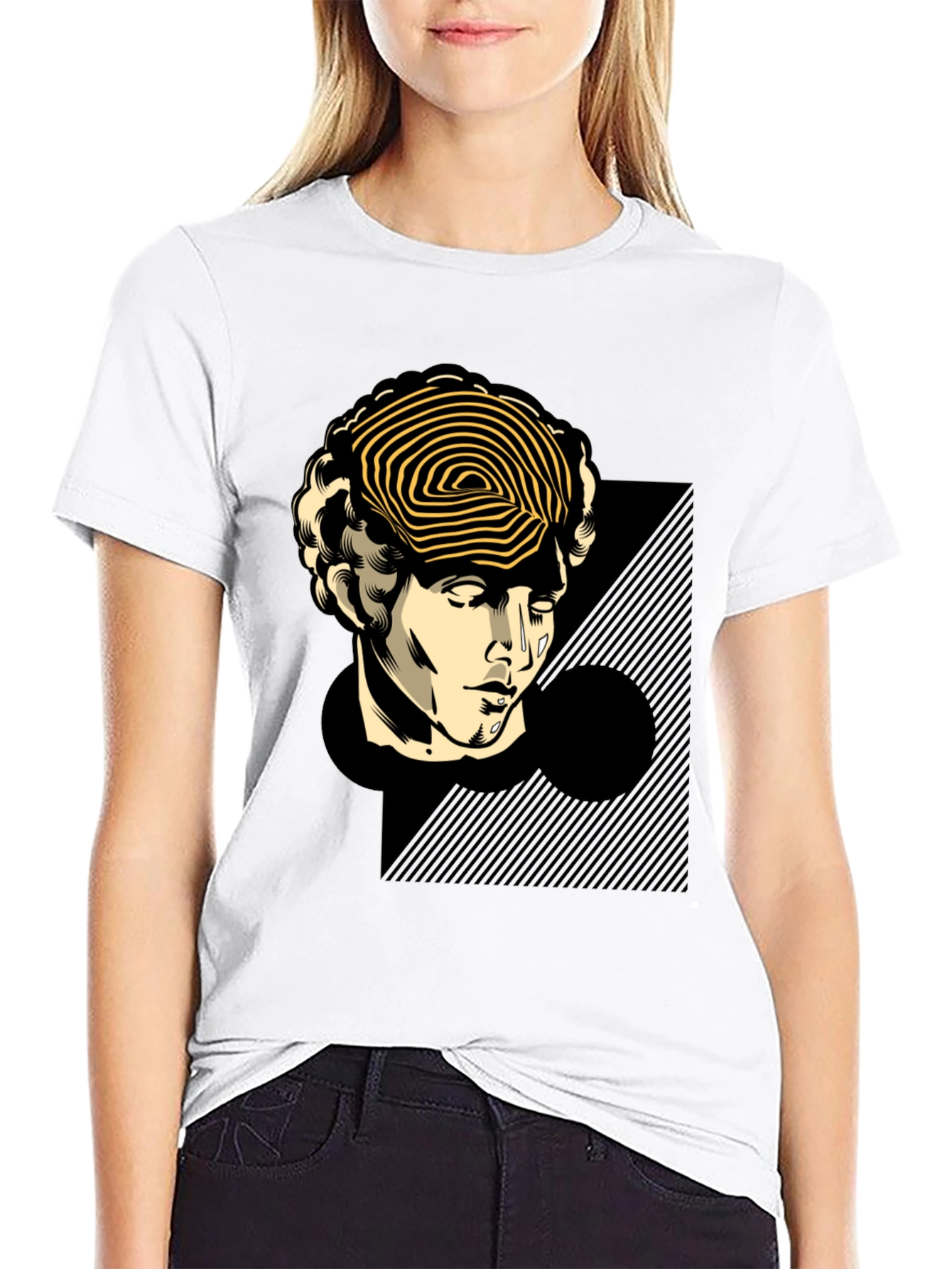 Statue Head Graphic Tee - Black Cotton T-Shirt