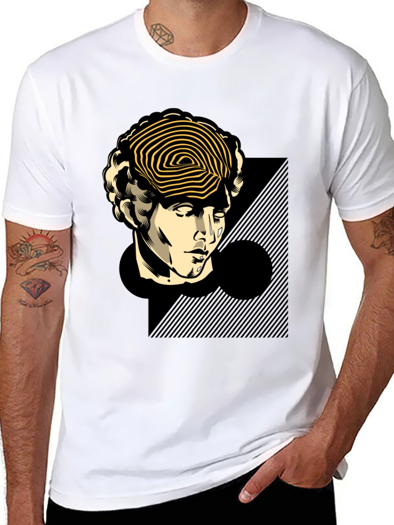 Statue Head Graphic Tee - Black Cotton T-Shirt