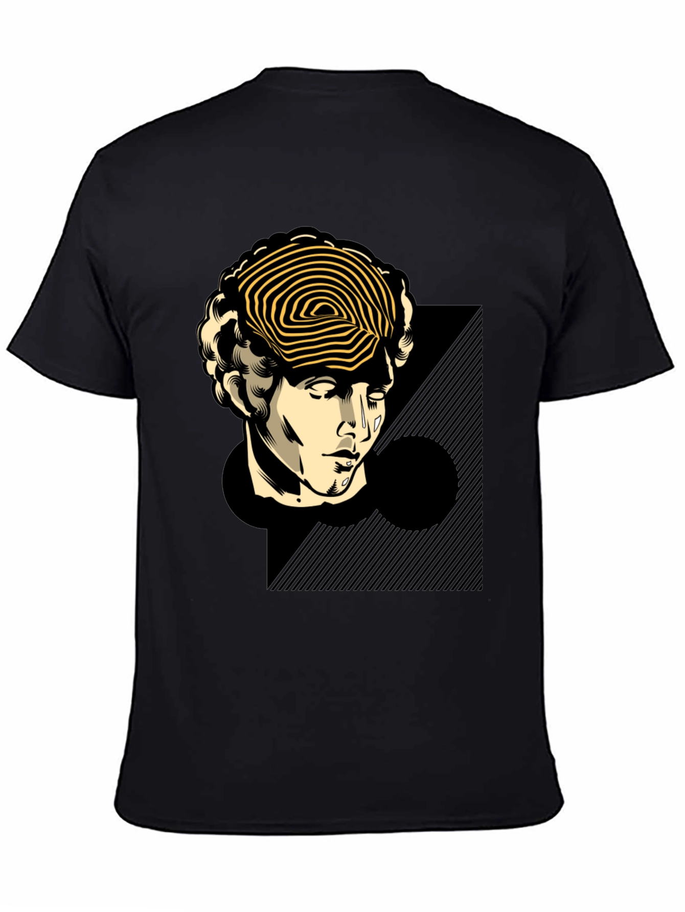 Statue Head Graphic Tee - Black Cotton T-Shirt
