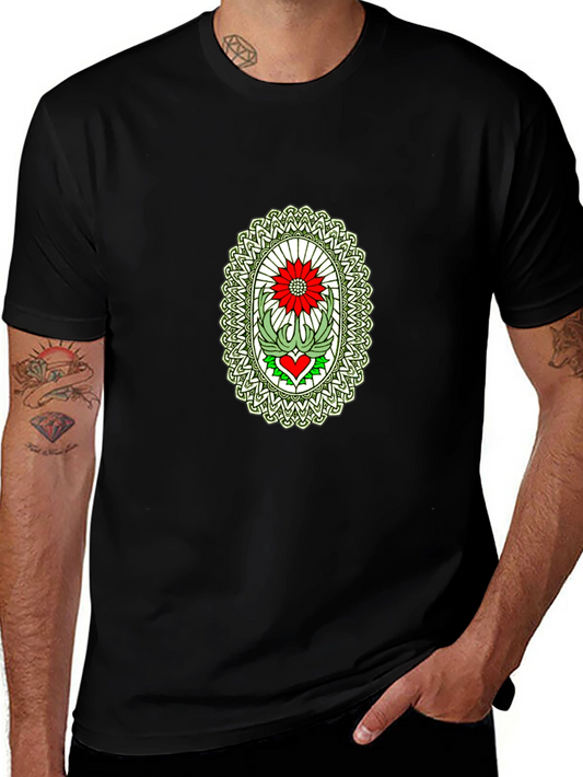 Black T-Shirt with Flower Heart Graphic