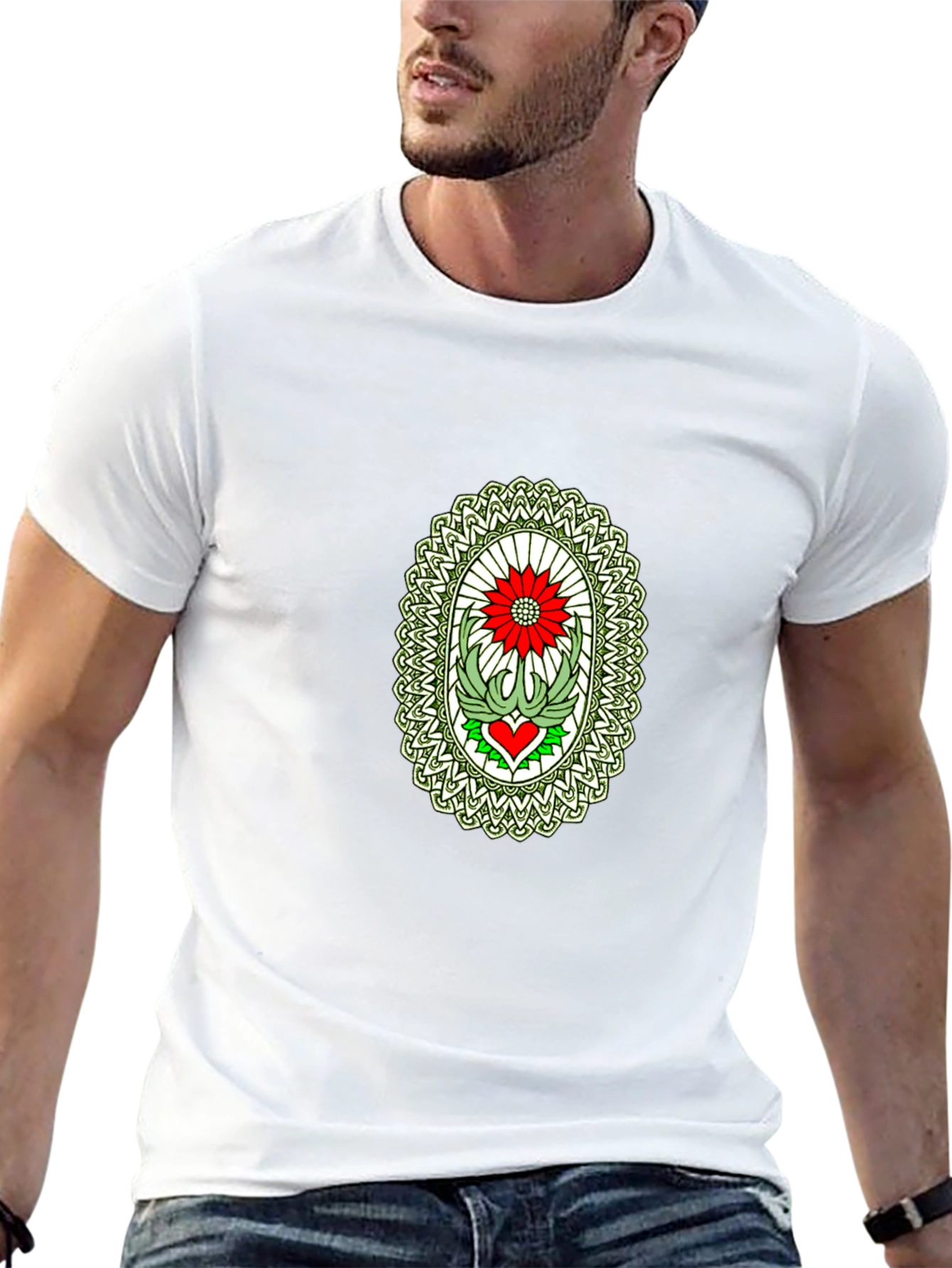 Black T-Shirt with Flower Heart Graphic