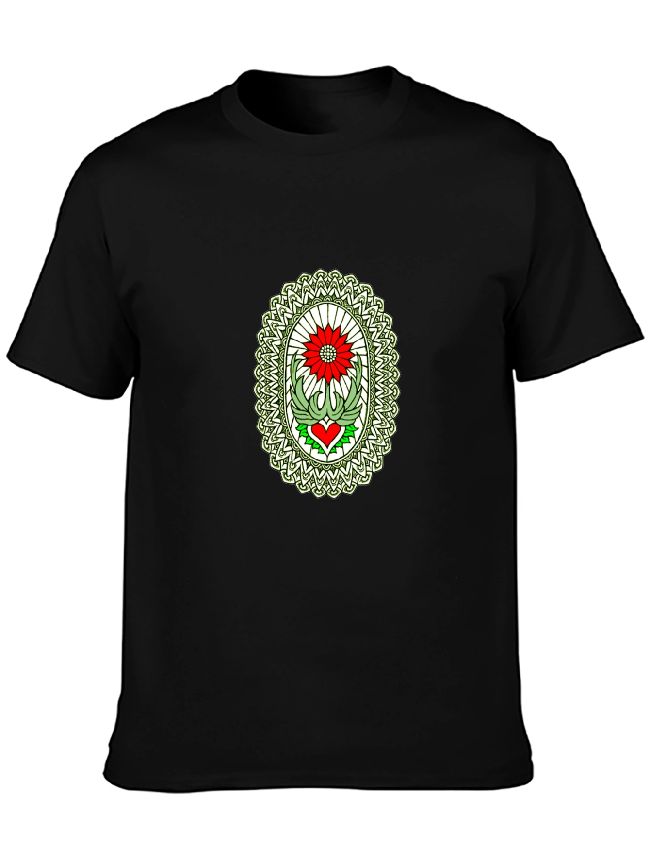 Black T-Shirt with Flower Heart Graphic