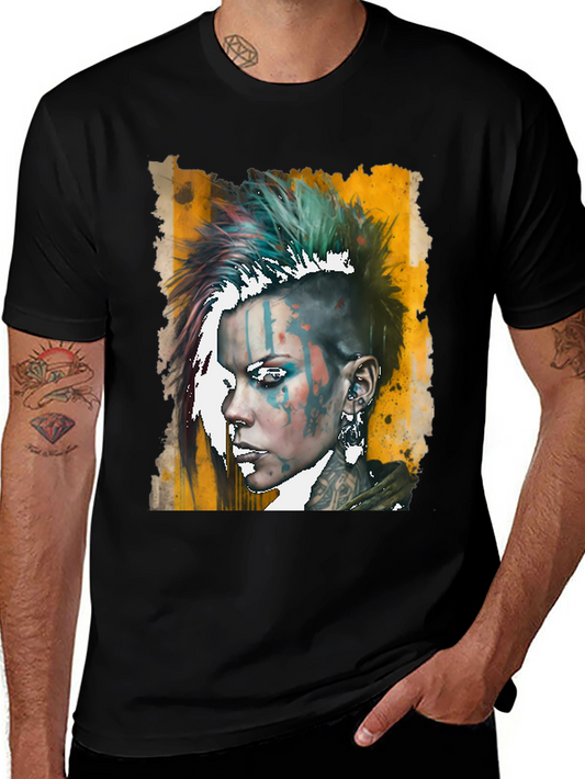 Edgy Punk Woman Graphic Tee - Black