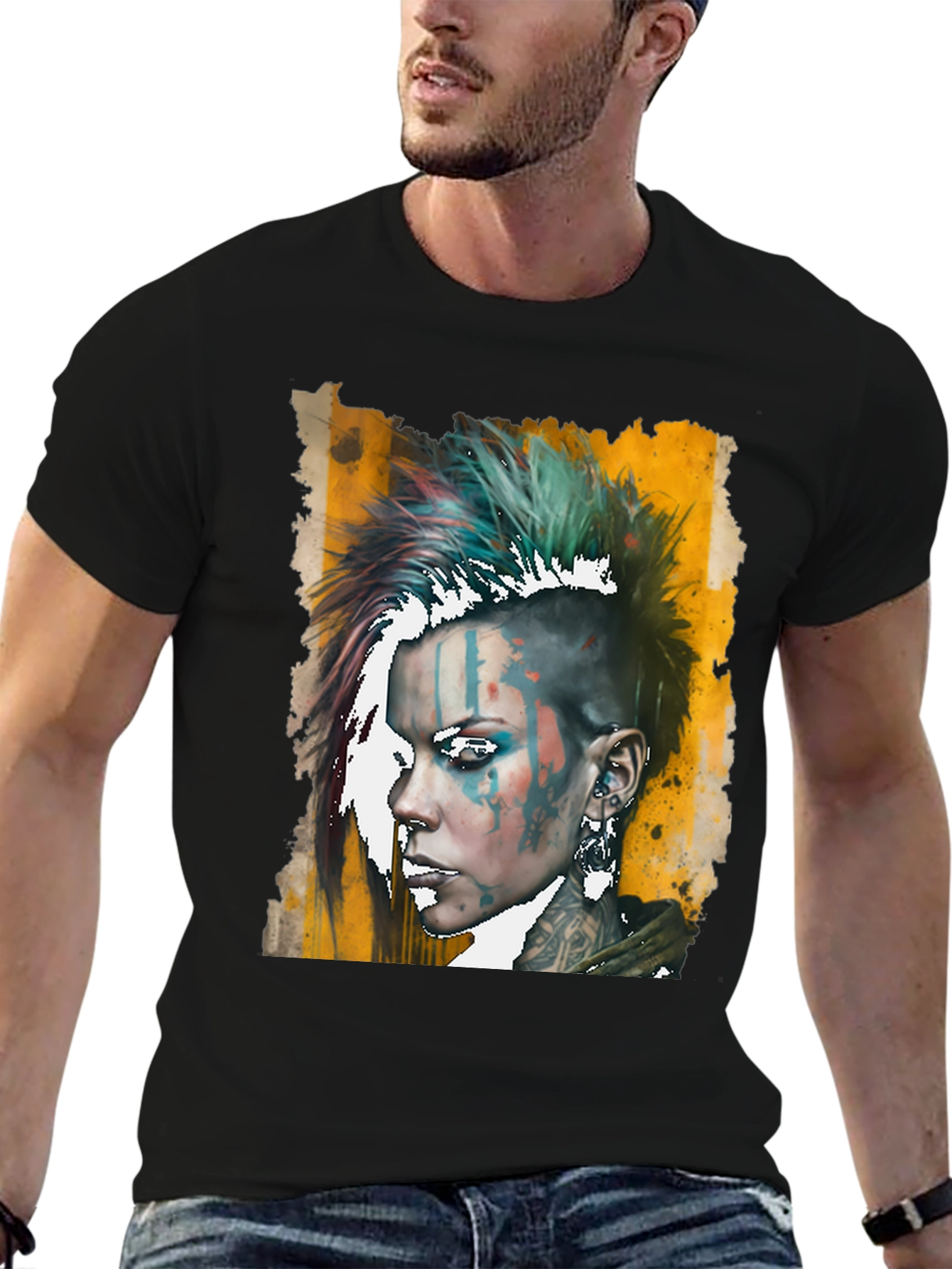 Edgy Punk Woman Graphic Tee - Black