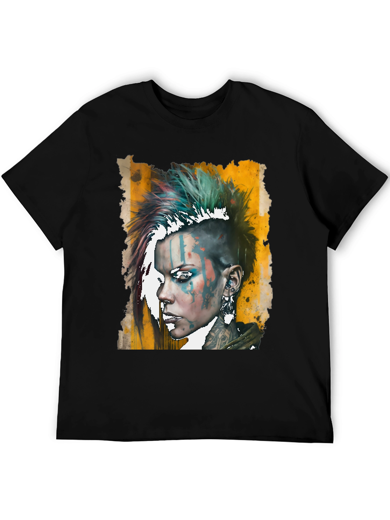 Edgy Punk Woman Graphic Tee - Black