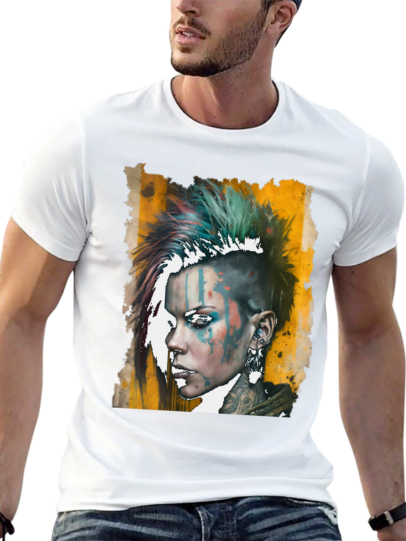 Edgy Punk Woman Graphic Tee - Black