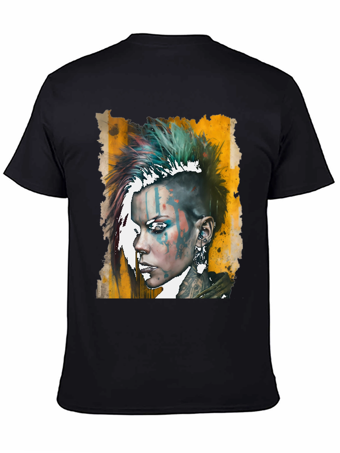 Edgy Punk Woman Graphic Tee - Black
