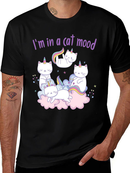 Cat Unicorn Graphic Tee - Im in a Cat Mood Black T-Shirt