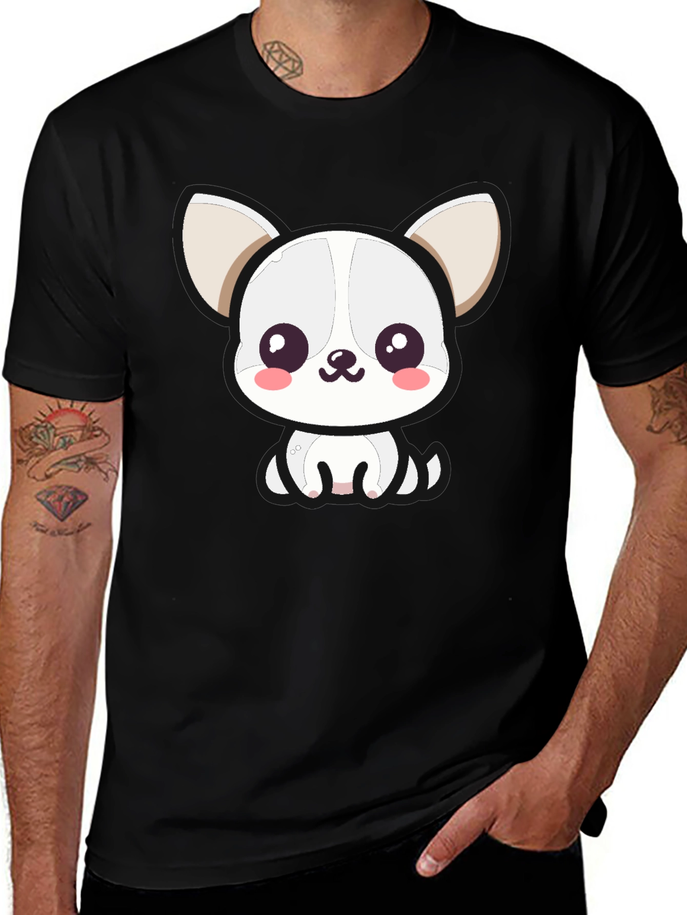 Cute Cartoon Dog Graphic Tee - Black Unisex T-Shirt