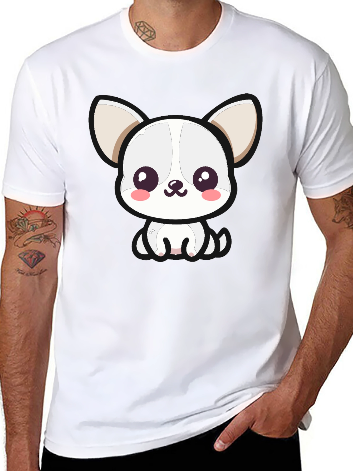 Cute Cartoon Dog Graphic Tee - Black Unisex T-Shirt