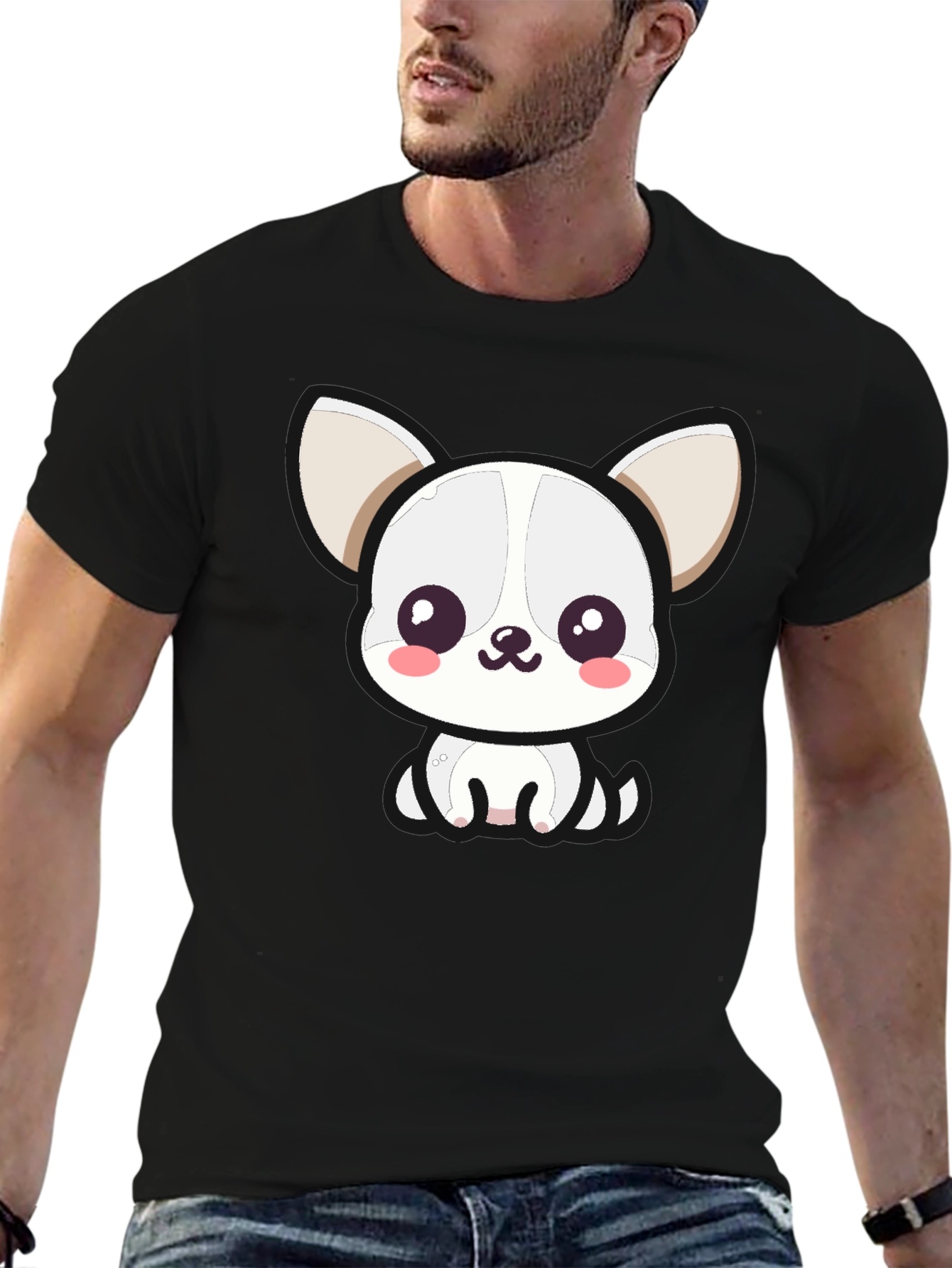 Cute Cartoon Dog Graphic Tee - Black Unisex T-Shirt