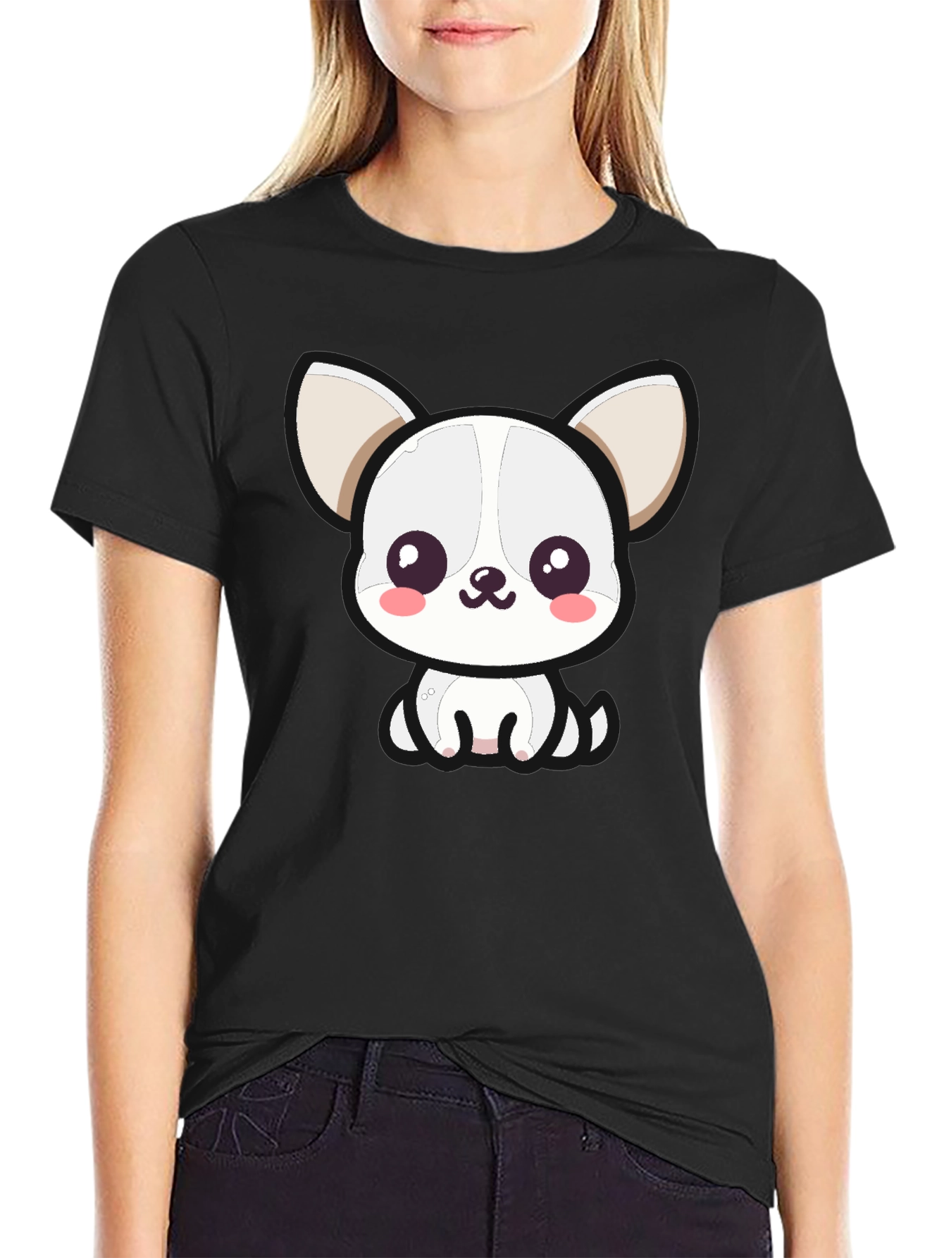 Cute Cartoon Dog Graphic Tee - Black Unisex T-Shirt