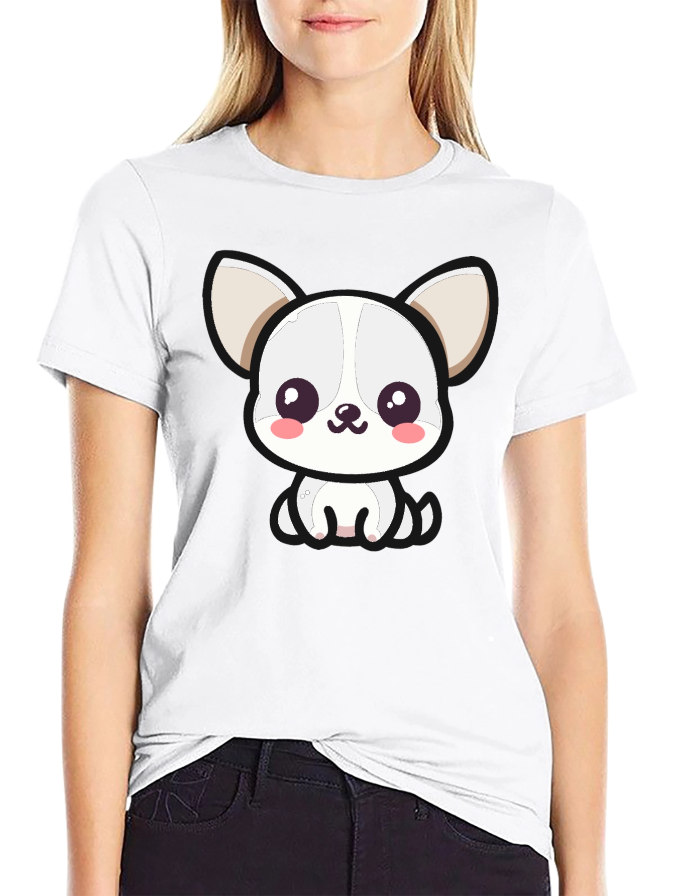 Cute Cartoon Dog Graphic Tee - Black Unisex T-Shirt
